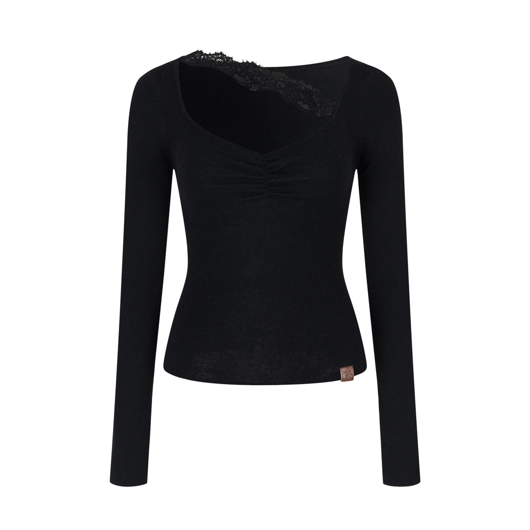 VIA PITTI VIADK743 Wrinkled lace decorative woolen base long sleeved shirt