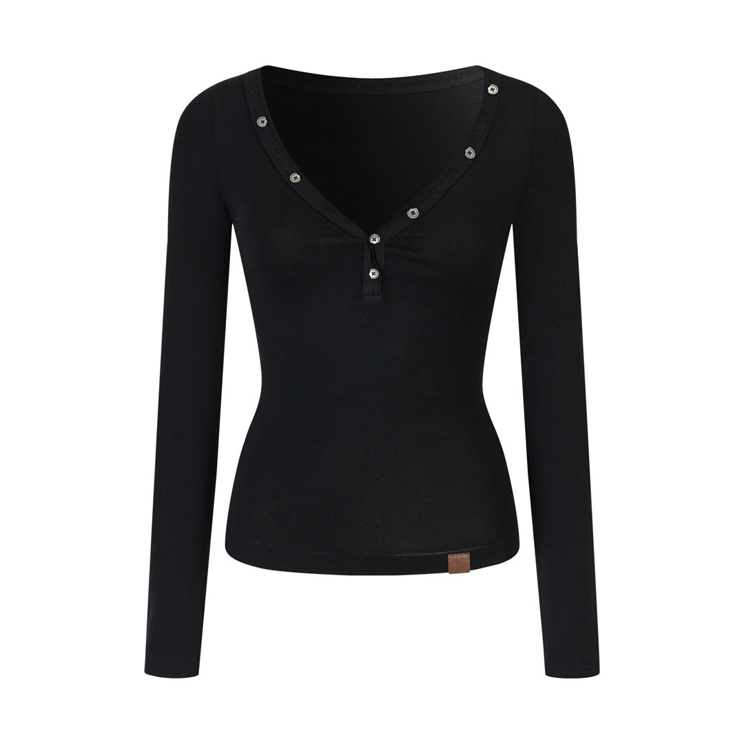 VIA PITTI VIADTP729 Button decoration round neck base T