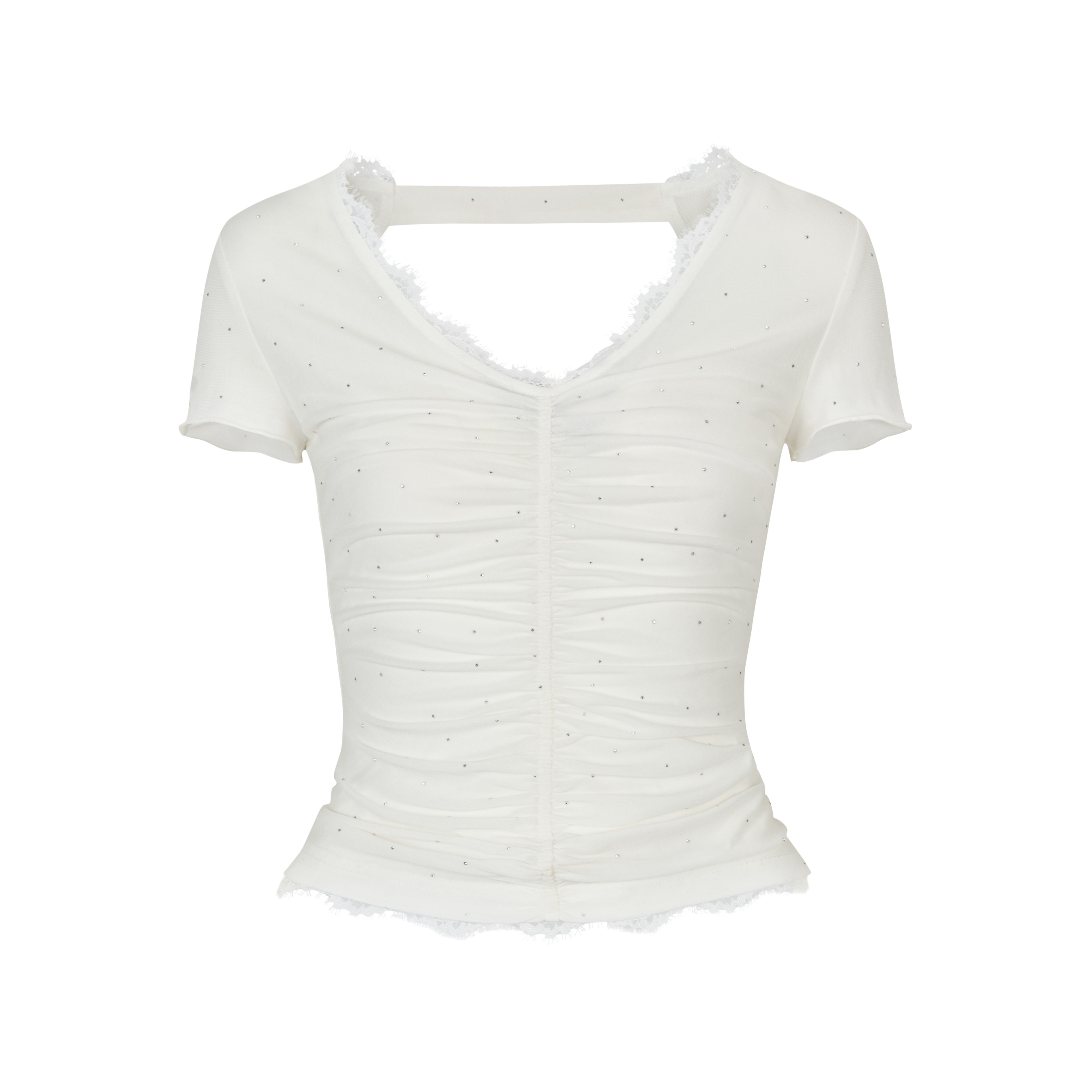VIA PITTI VIABTP264 Lace backless beaded T-shirt
