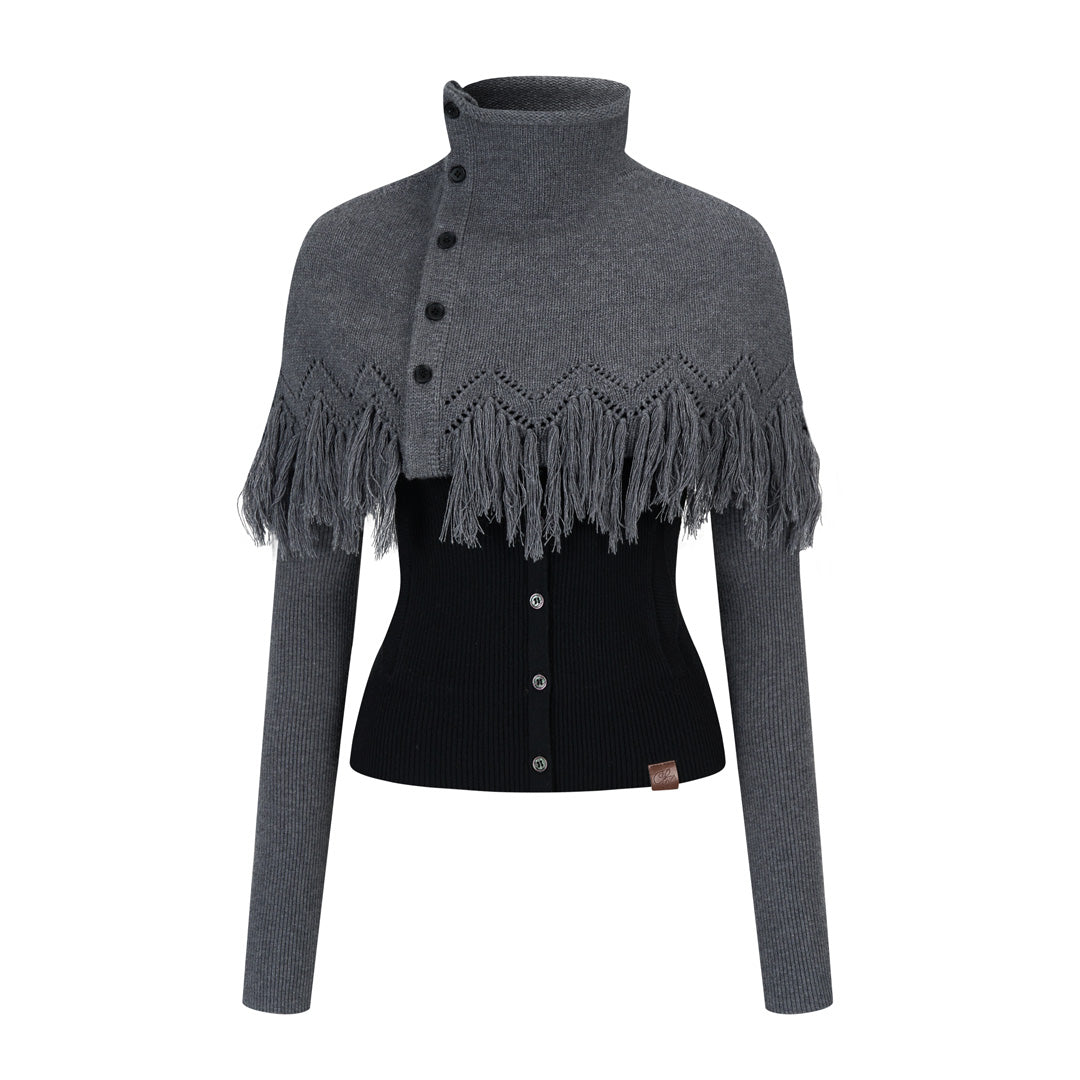 VIA PITTI VIADK779 Two piece set of high necked woolen base and tassel cape