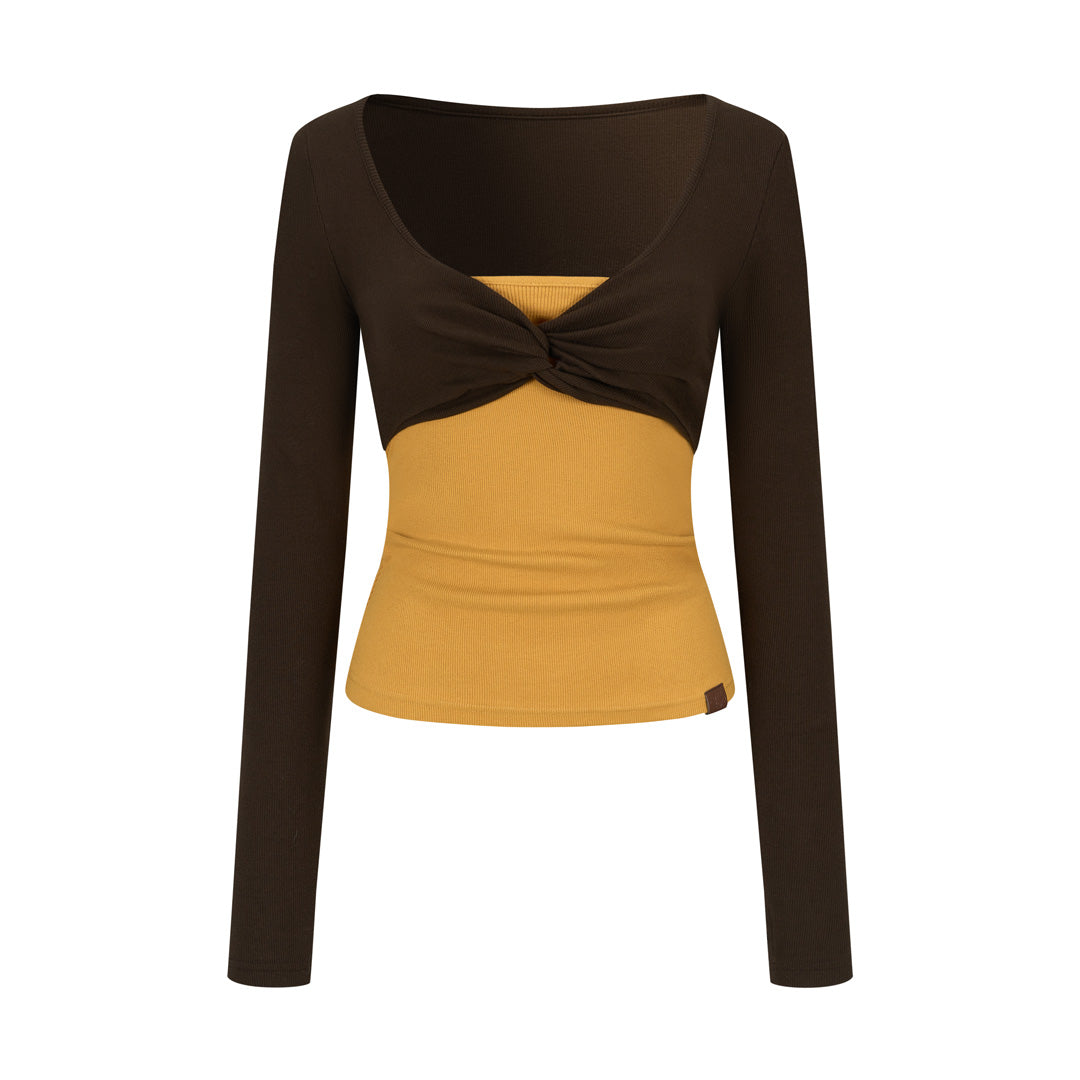 VIA PITTI VIADTP689 Splicing fake two-piece contrasting strapless long sleeved shirt