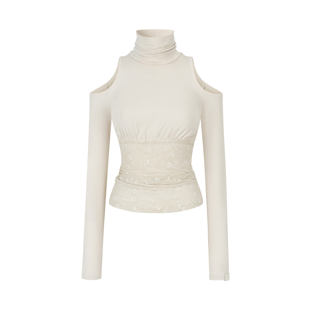 VIA PITTI VIADTP727 High neck lace patchwork base long sleeved shirt