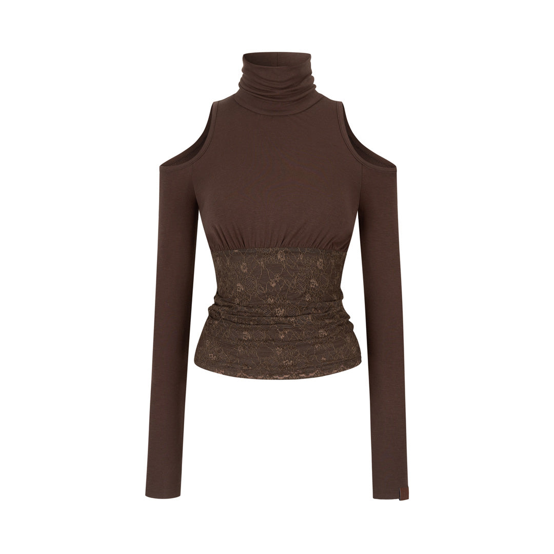 VIA PITTI VIADTP727 High neck lace patchwork base long sleeved shirt