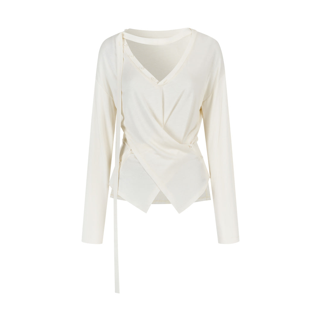 VIA PITTI VIABTP481 V-neck ribbon loose buckle T-shirt