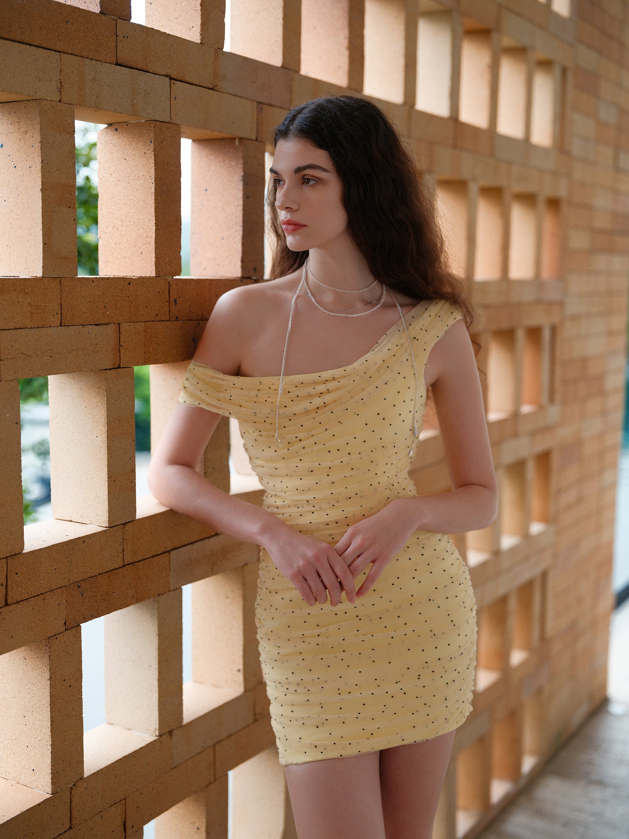 SHEERLUCK SLLYQ25125 Wave point mesh slim fit dress(3color)