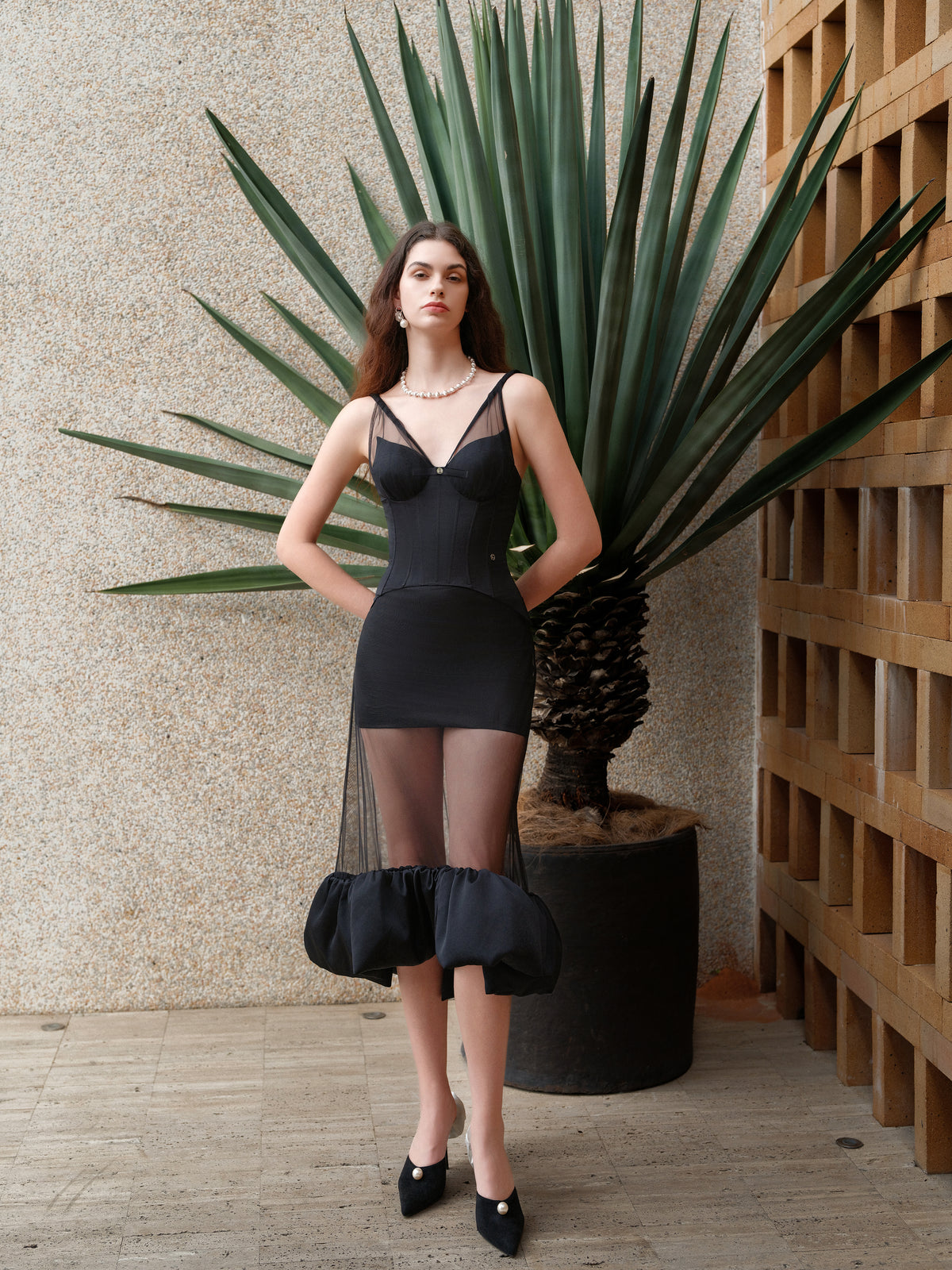 SHEERLUCK SLTZ25104 Strap waist fish tail skirt set (2color)