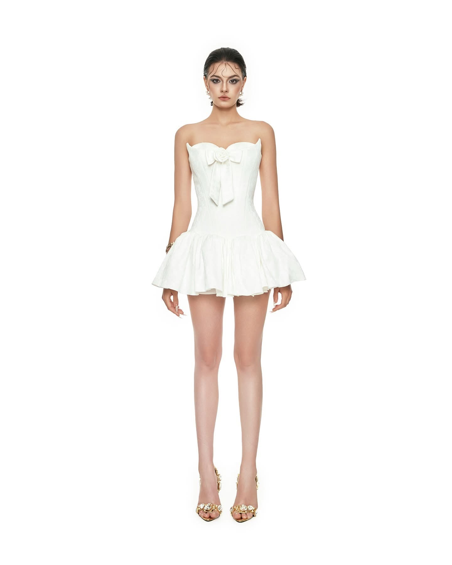 Kathy Strapless rose bow mini dress