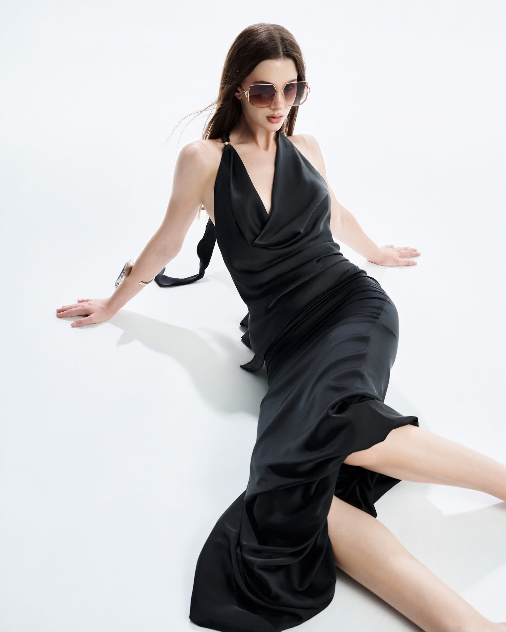 MUST HAVE Stain Draped Neckline Top & Midi Wrap Skirt