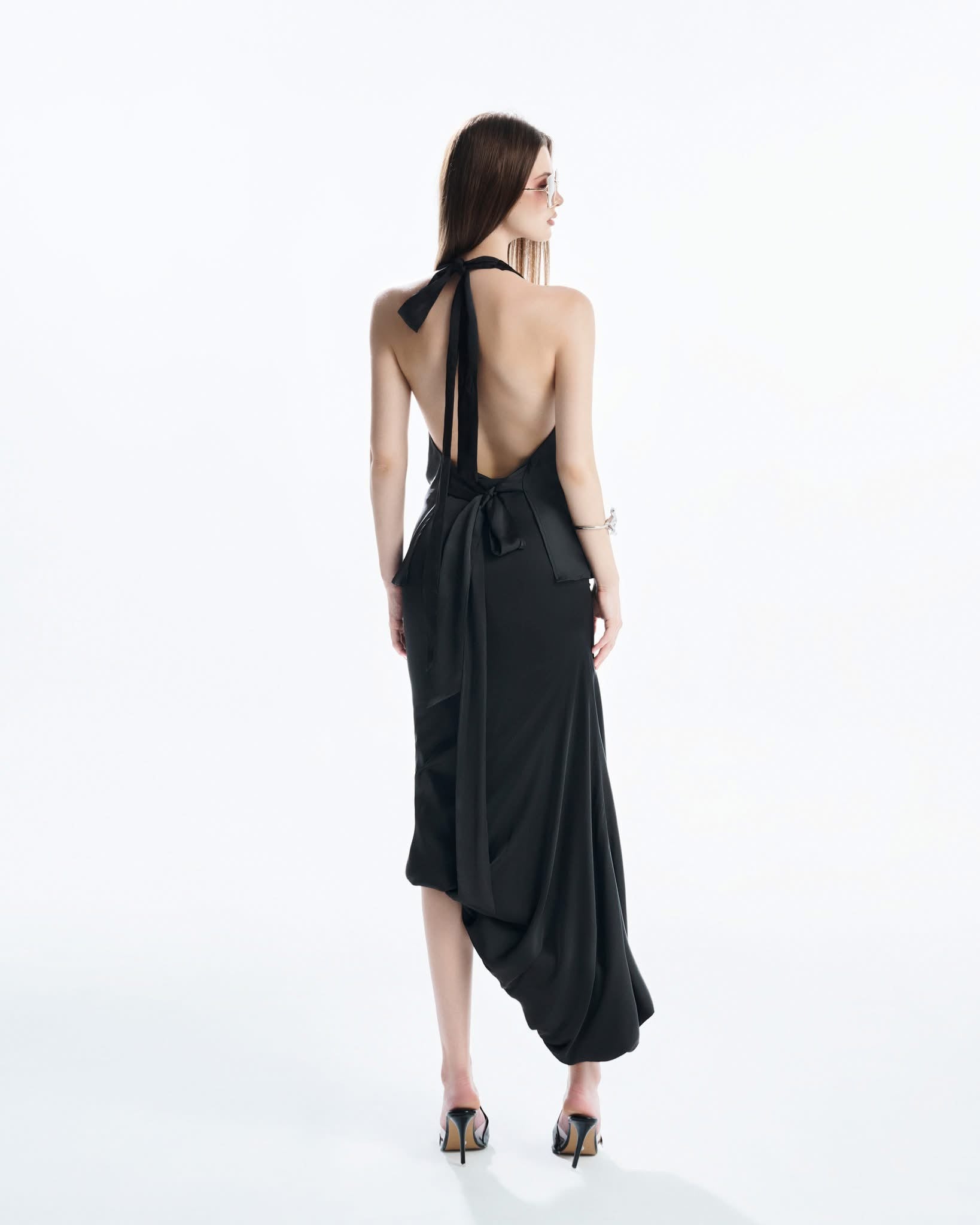 MUST HAVE Stain Draped Neckline Top & Midi Wrap Skirt