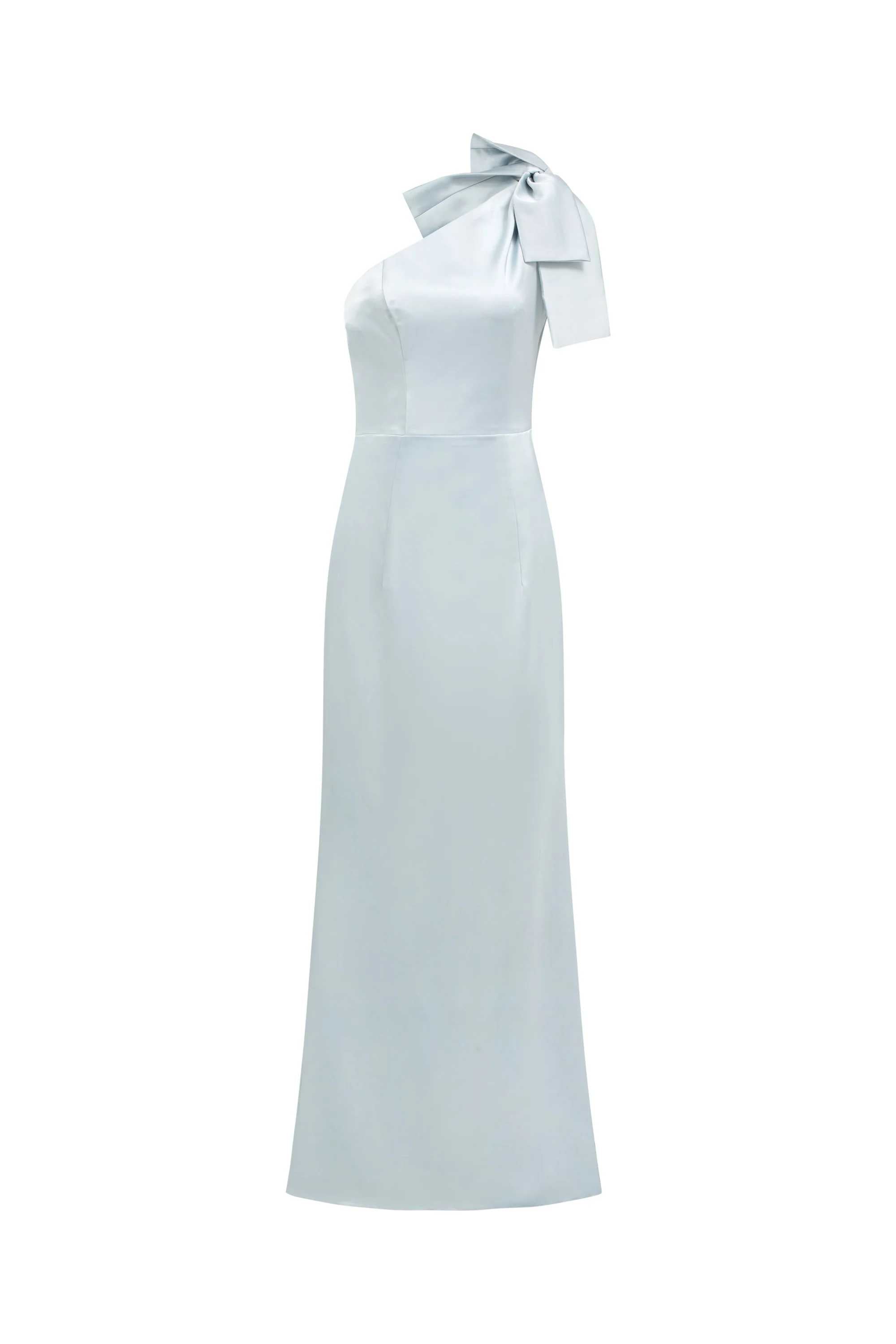 Phoebe Light blue one shoulder bow tie dress