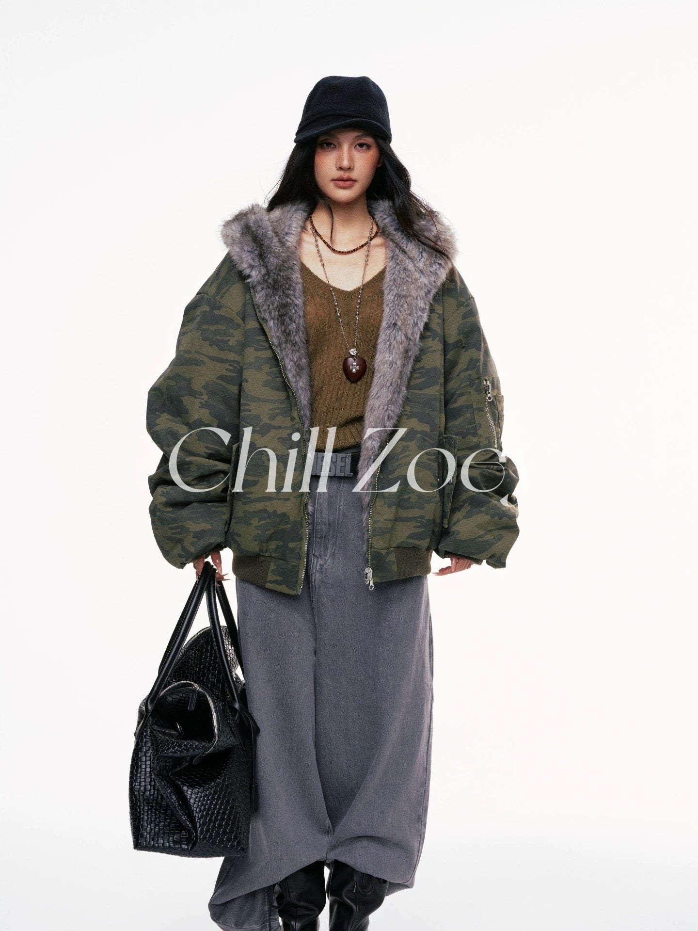 Chill Zoey Camouflage jacket worn on both sides