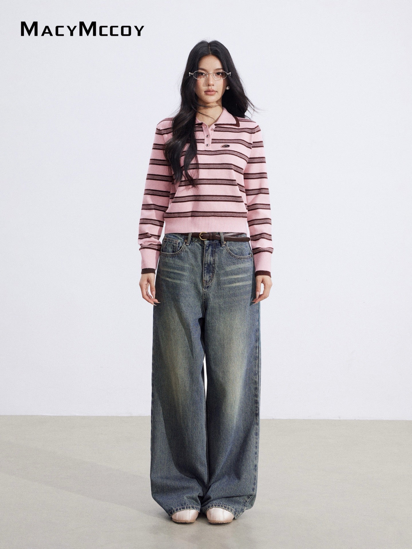 MacyMccoy MMC2026005 Polo collar striped sweater