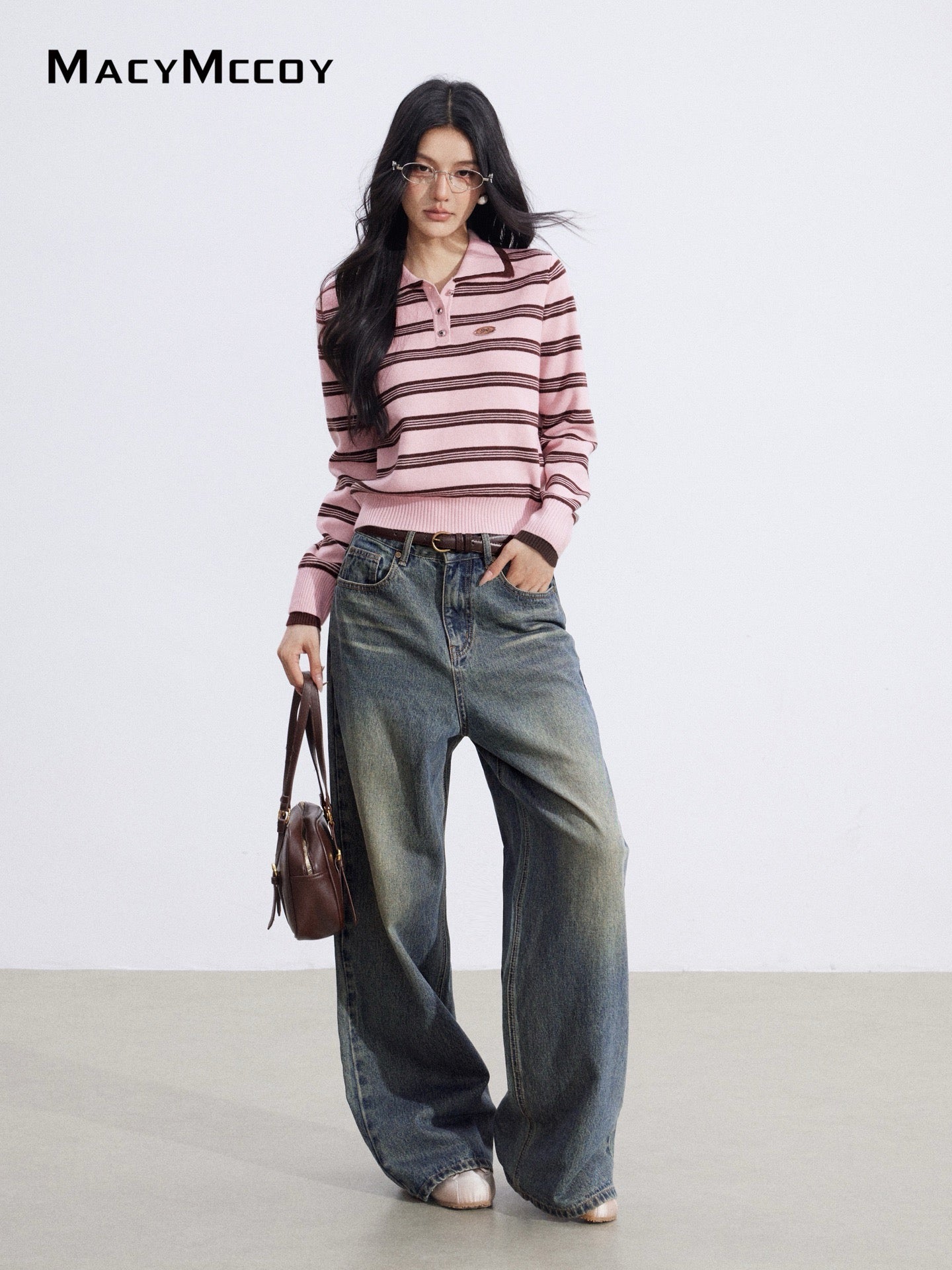 MacyMccoy MMC2026005 Polo collar striped sweater