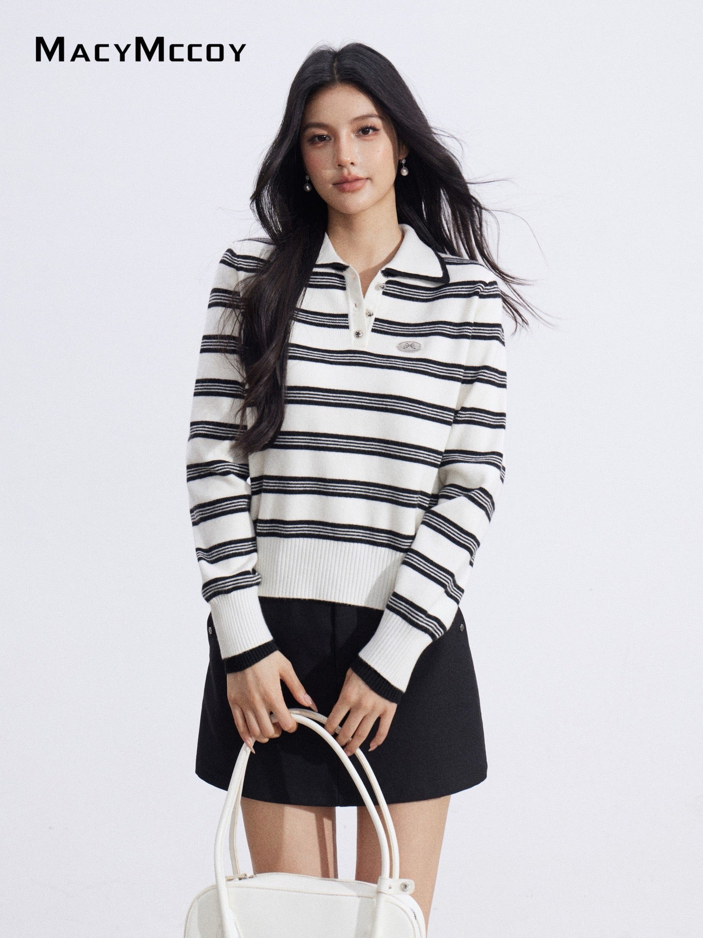 MacyMccoy MMC2026005 Polo collar striped sweater