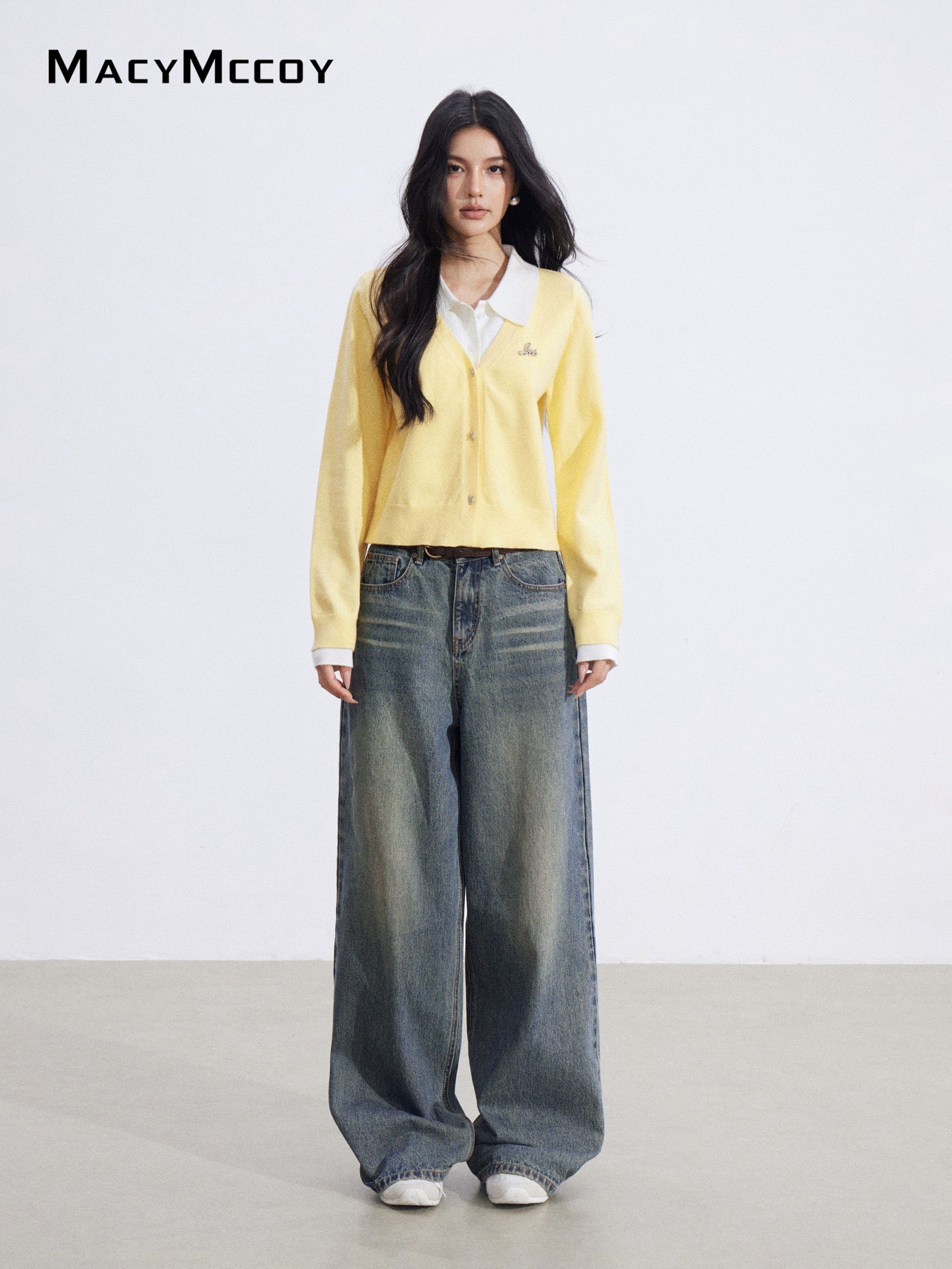 MacyMccoy MMC2026011 Fake two piece polo collar knitted tops