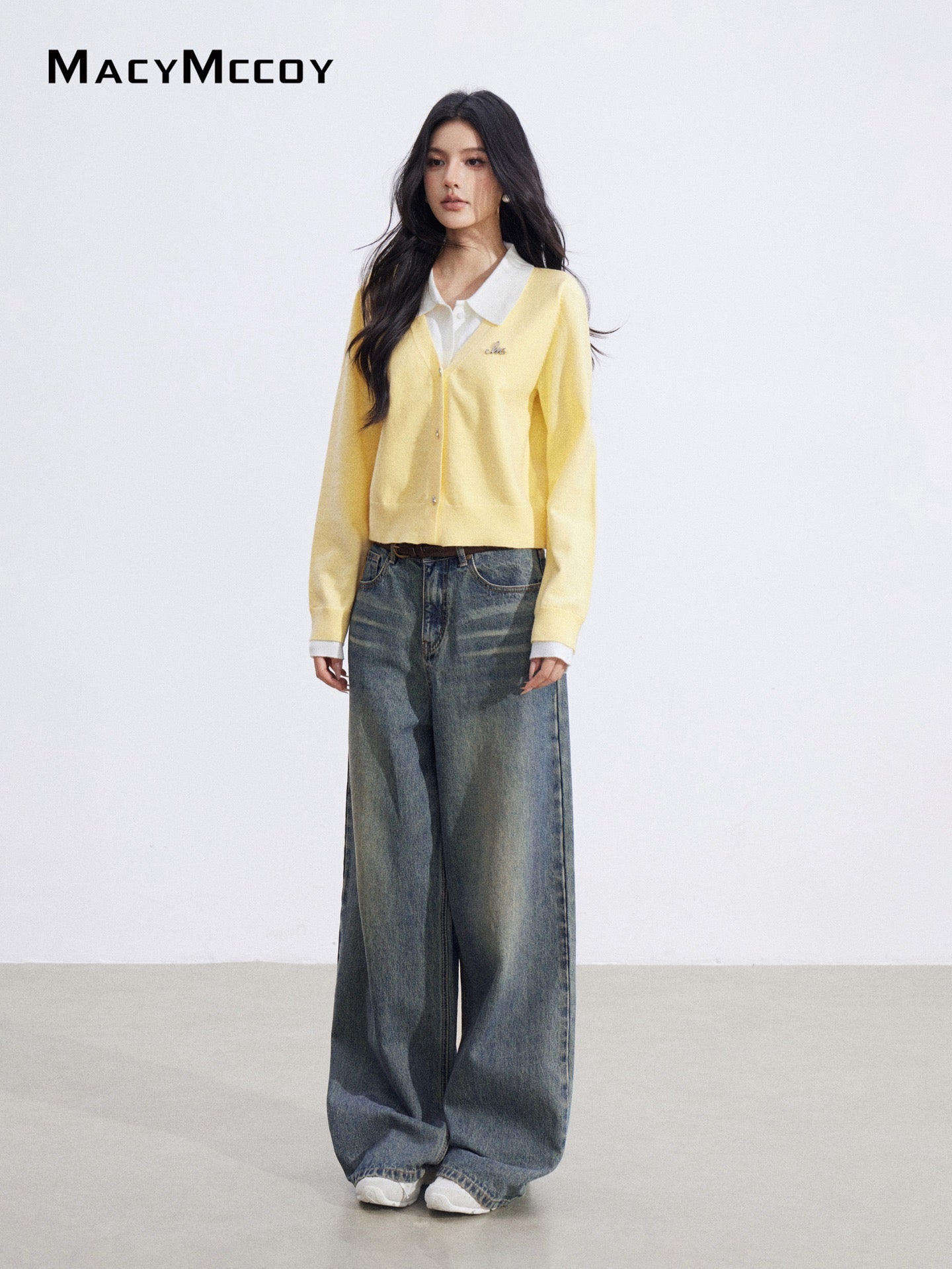 MacyMccoy in stock MMC2026011 Fake two piece polo collar knitted tops