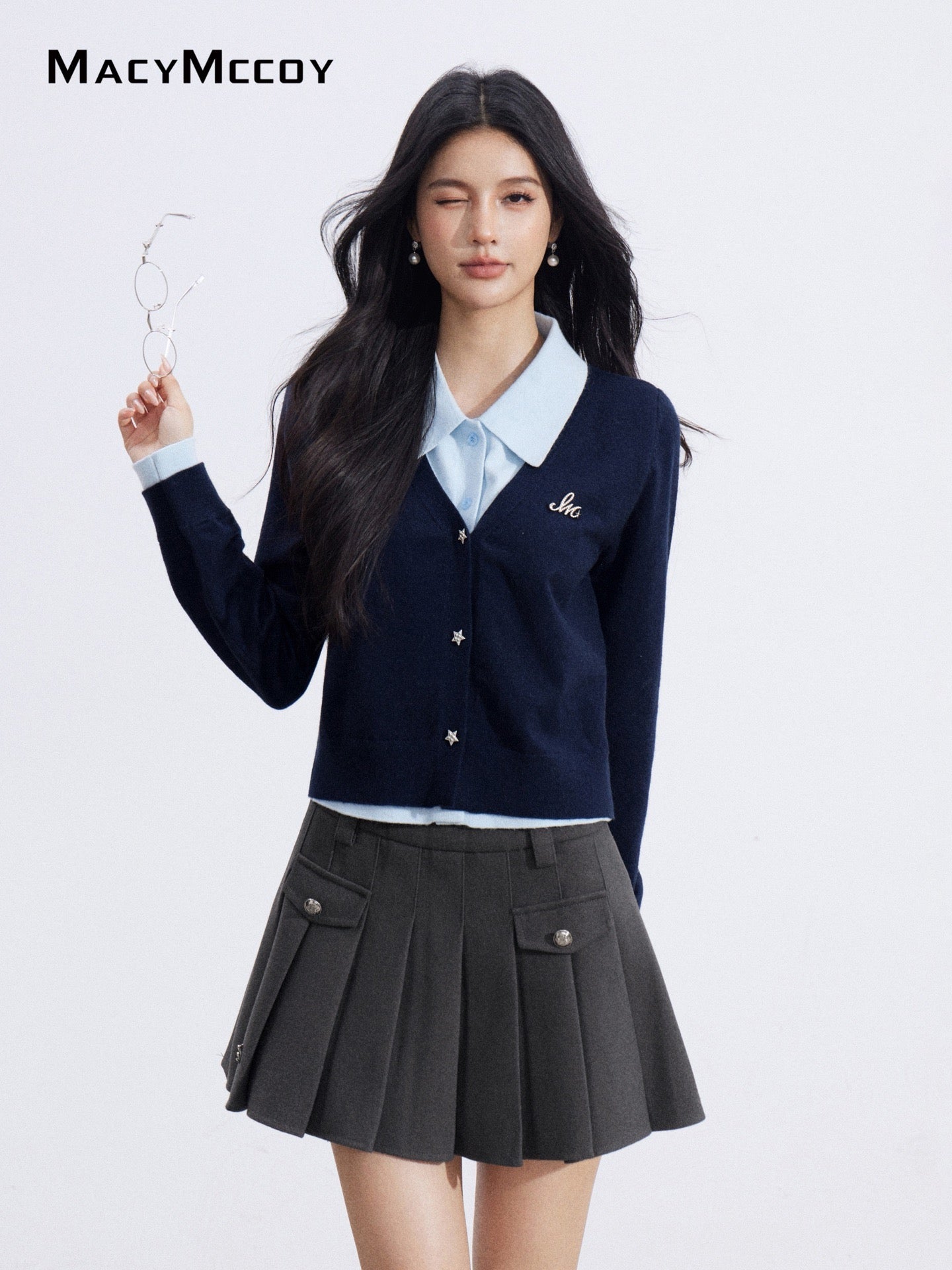 MacyMccoy MMC2026011 Fake two piece polo collar knitted tops