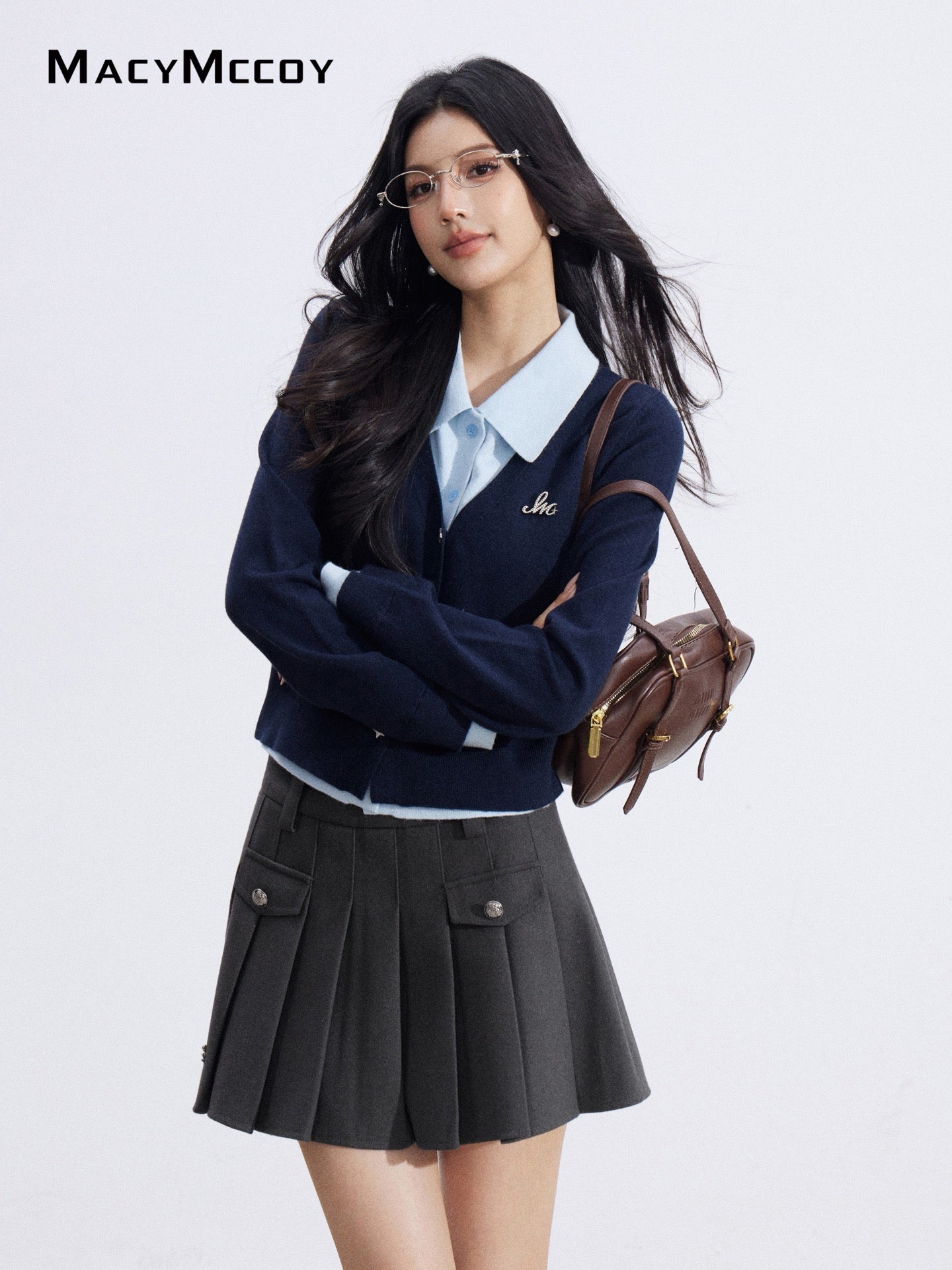 MacyMccoy MMC2026011 Fake two piece polo collar knitted tops