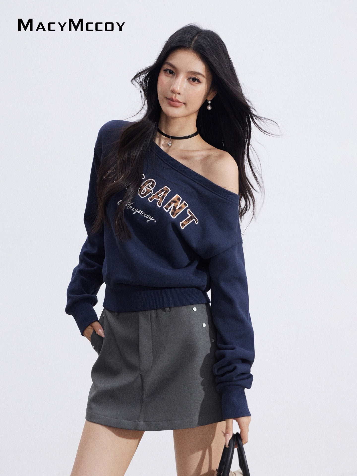 MacyMccoy MMC2026012 Off shoulder letter hoodie