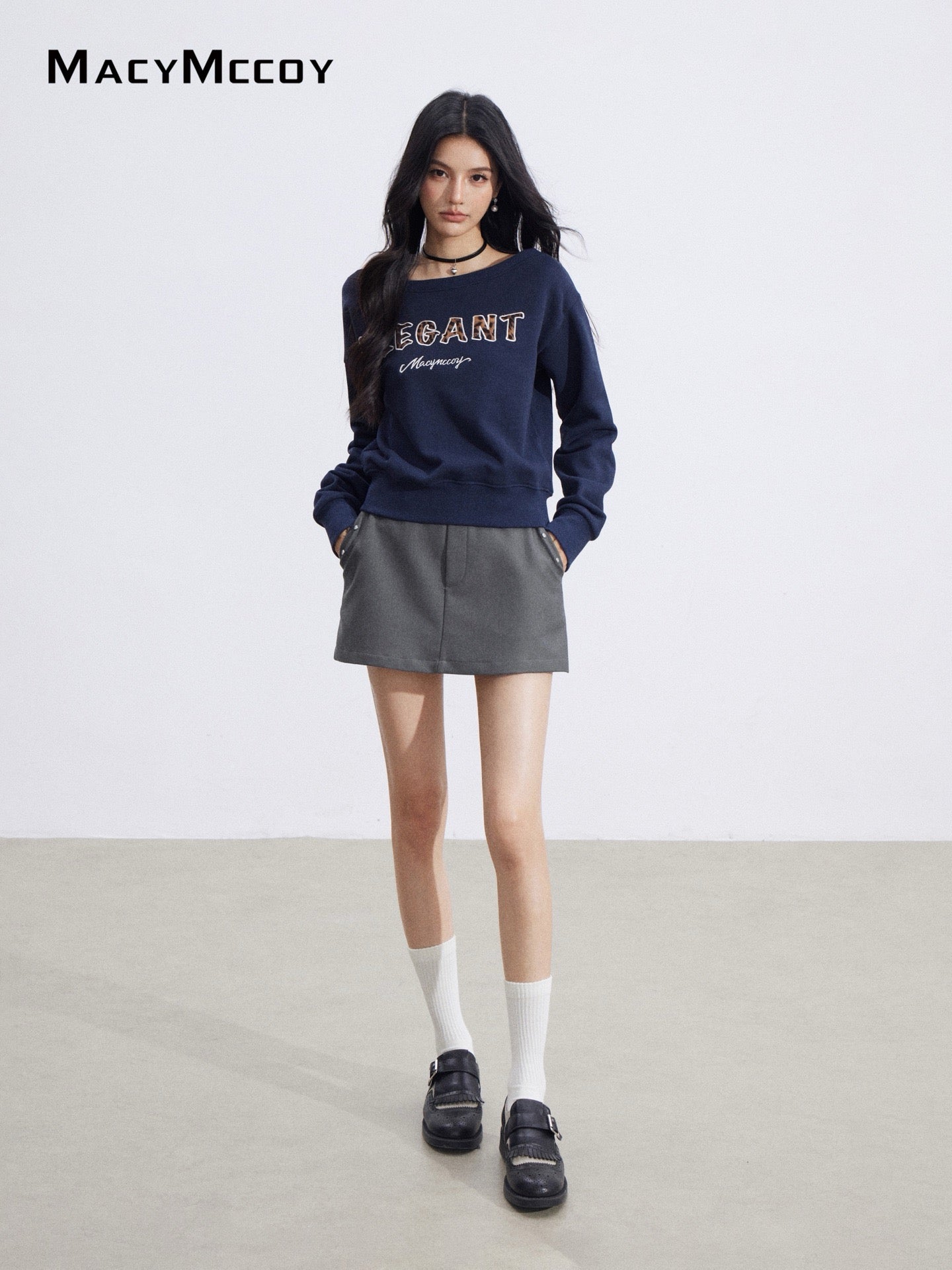 MacyMccoy MMC2026012 Off shoulder letter hoodie