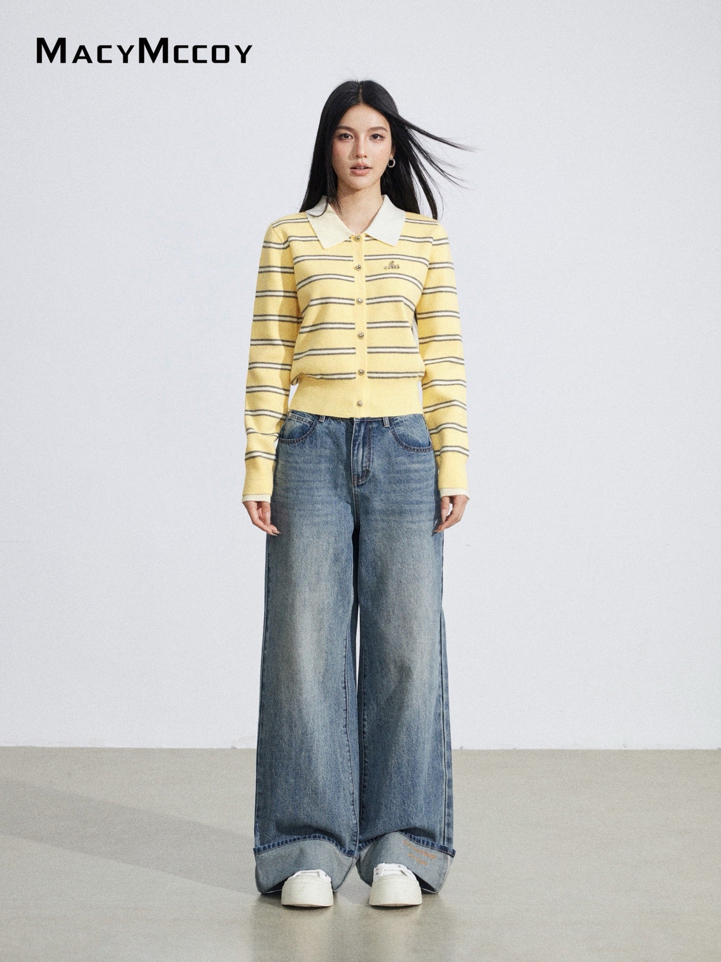 MacyMccoy MMC2026019 Polo collar striped top