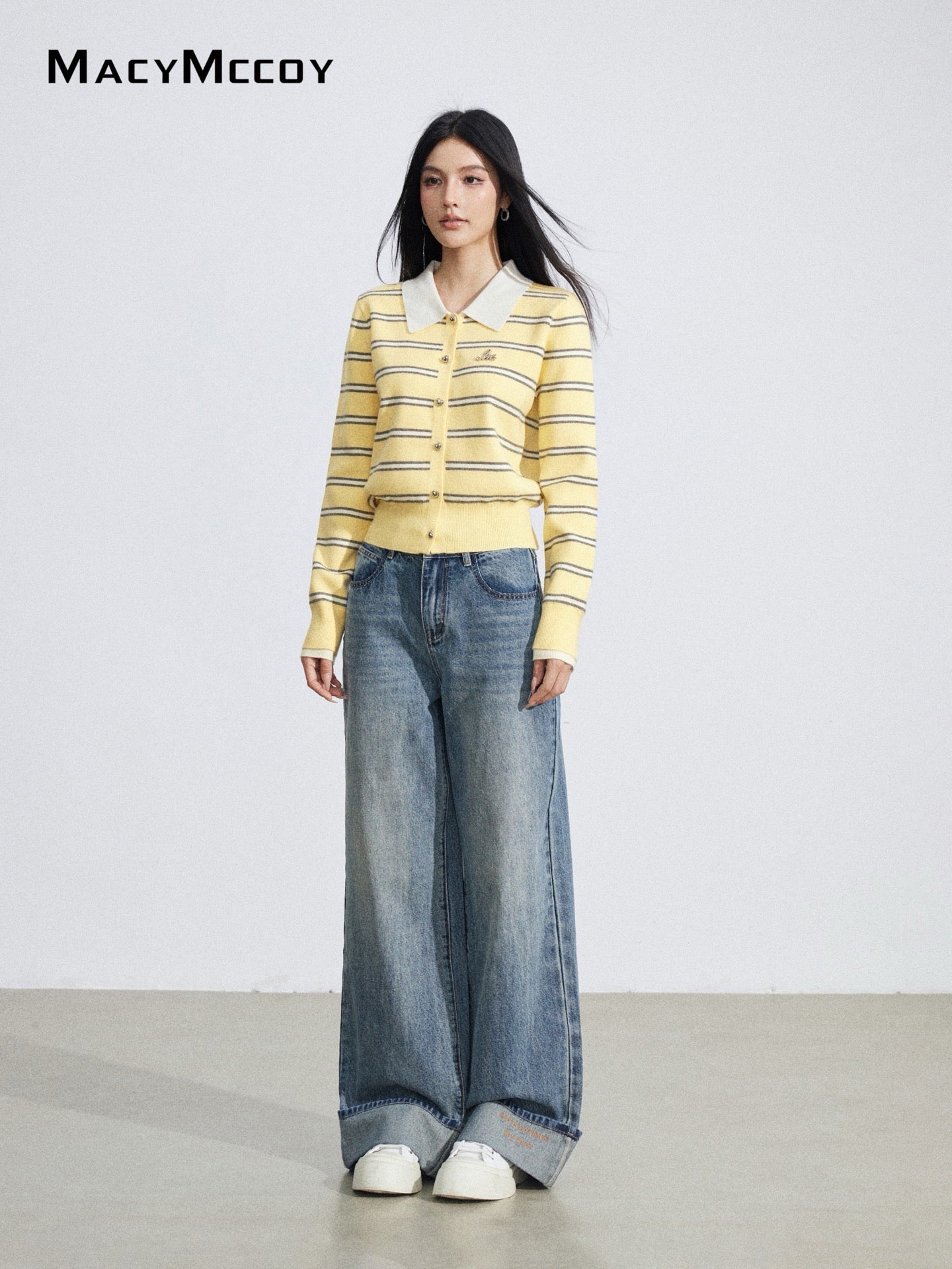 MacyMccoy MMC2026019 Polo collar striped top