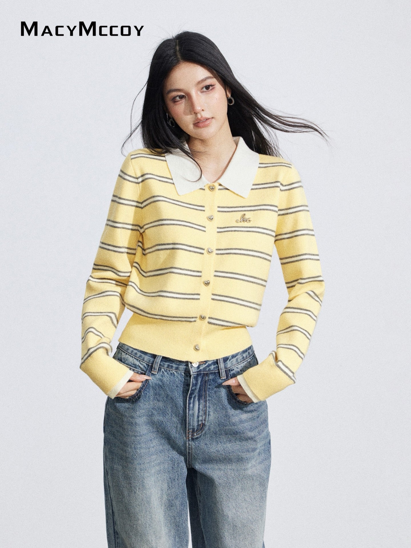 MacyMccoy MMC2026019 Polo collar striped top