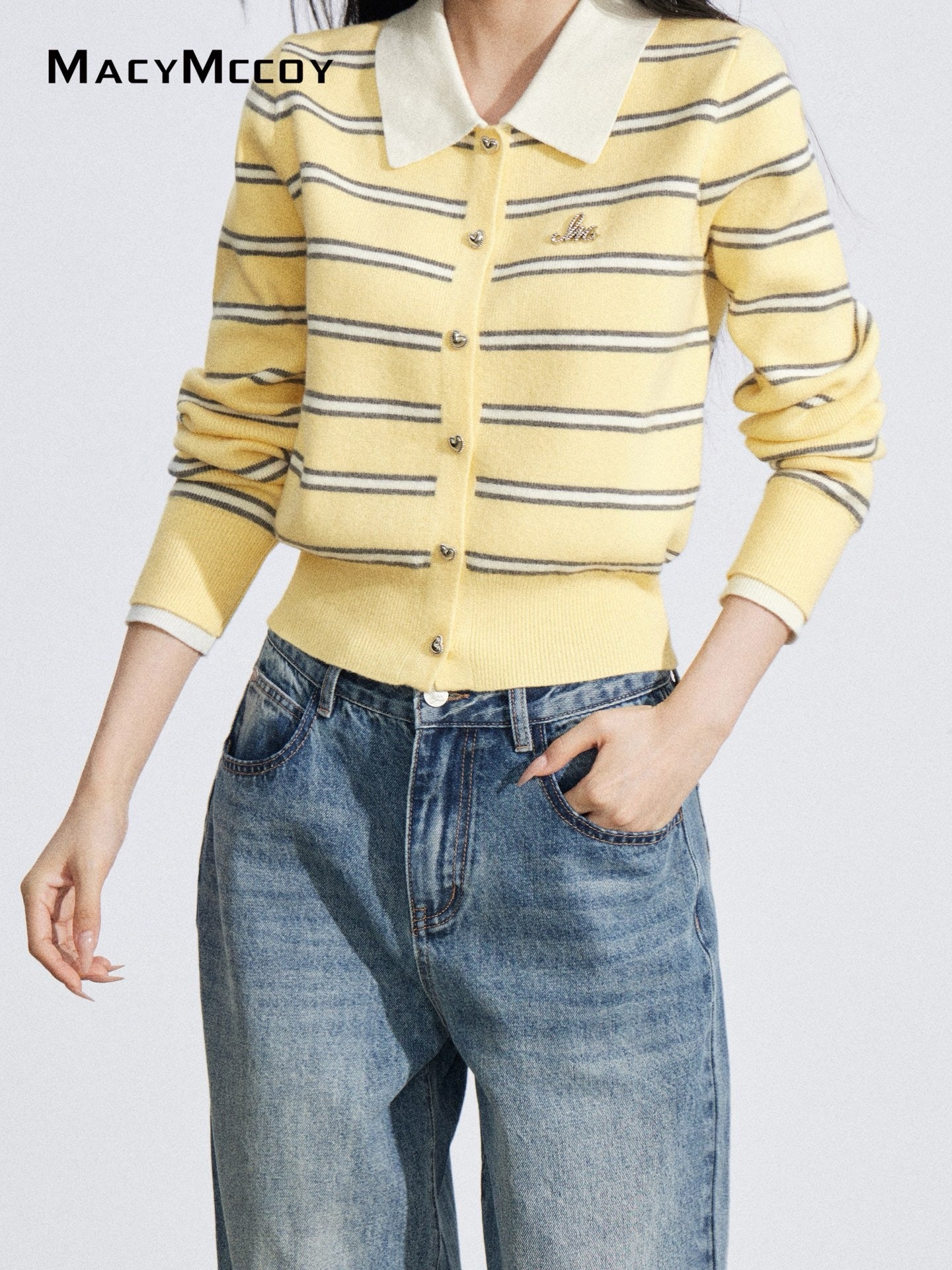 MacyMccoy MMC2026019 Polo collar striped top
