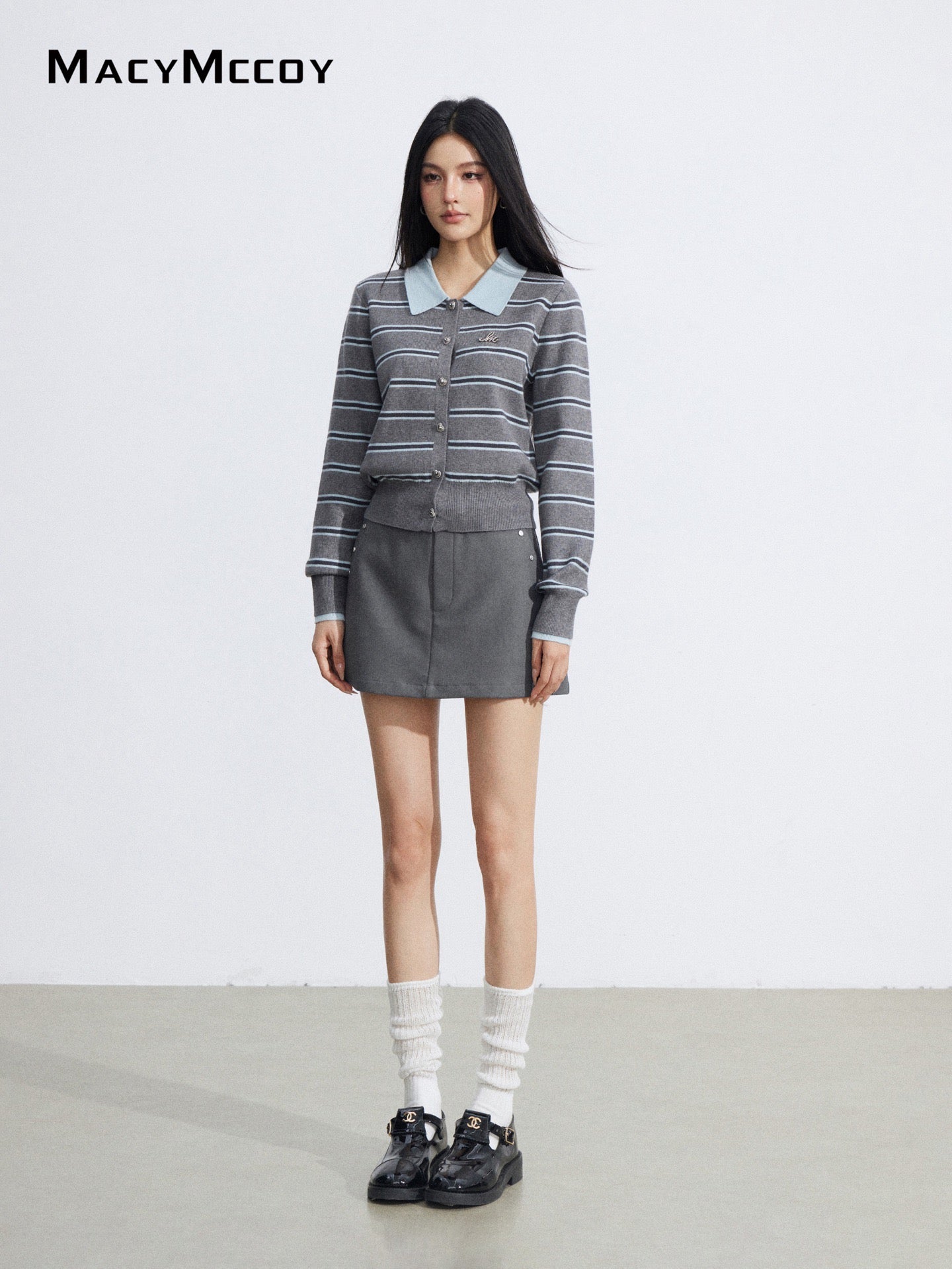 MacyMccoy MMC2026019 Polo collar striped top