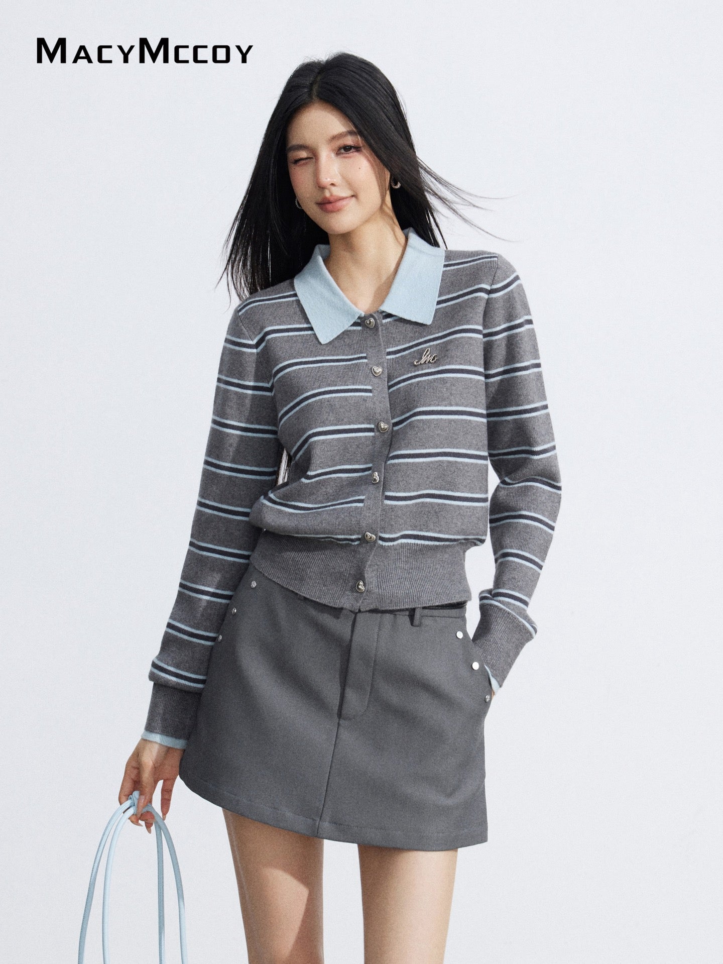 MacyMccoy MMC2026019 Polo collar striped top