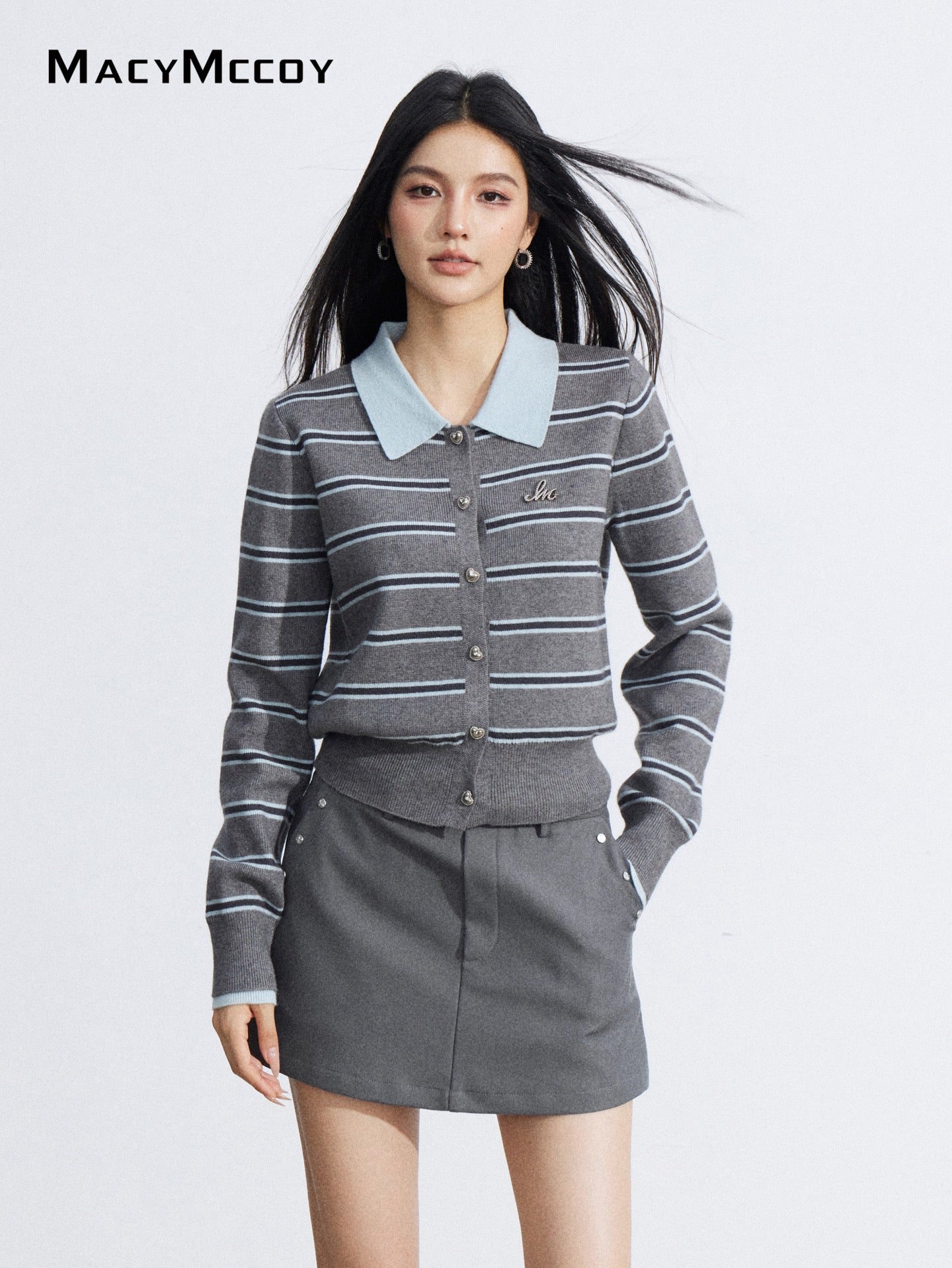 MacyMccoy MMC2026019 Polo collar striped top
