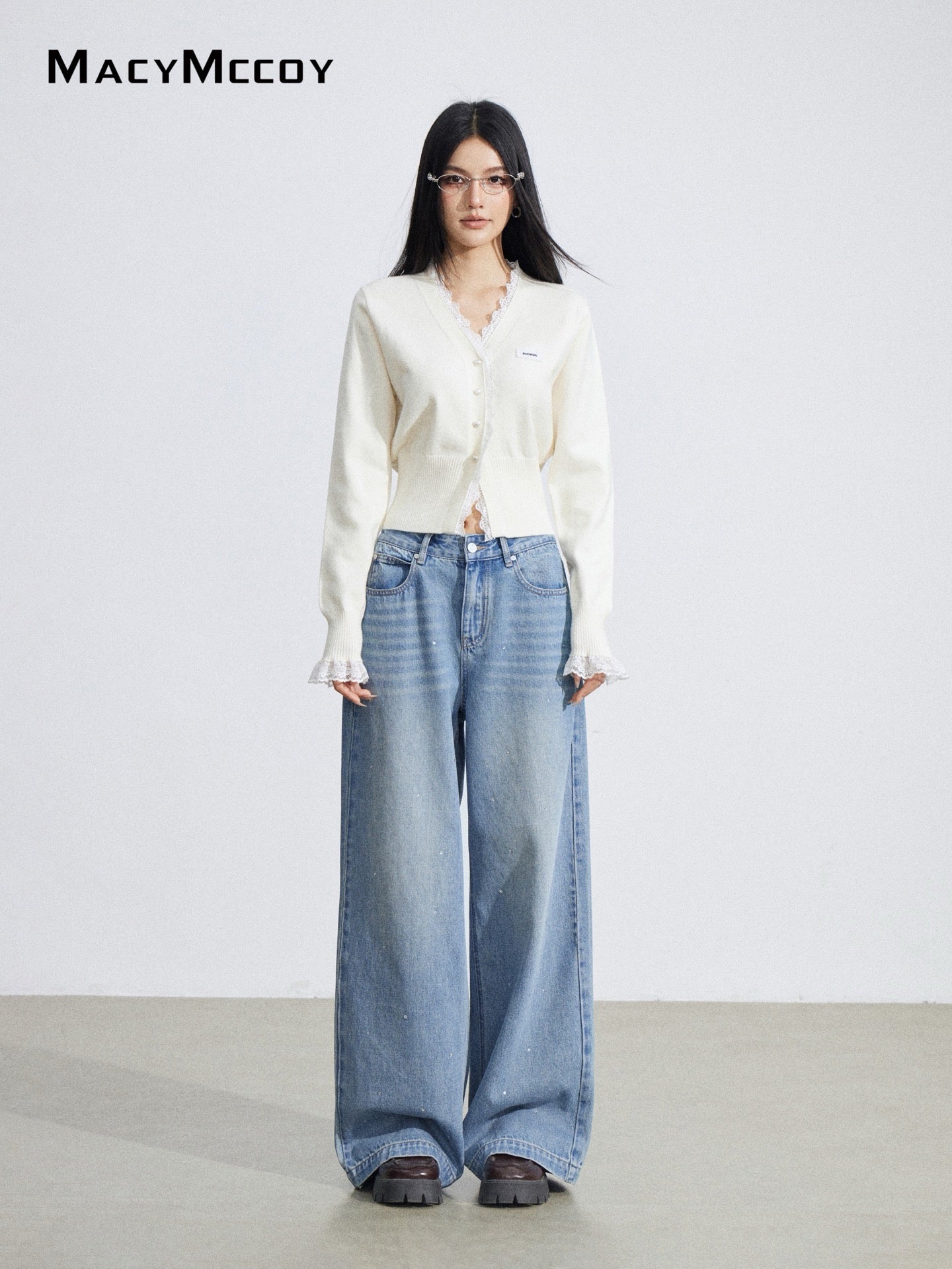 MacyMccoy MMC2026020 Lace patchwork knitted cardigan