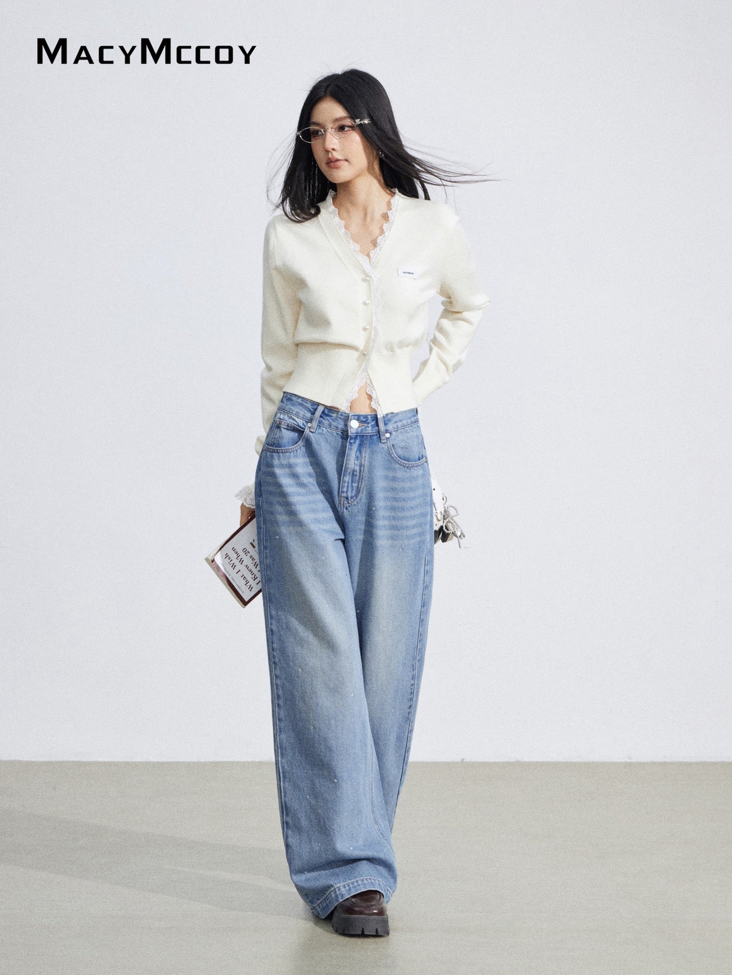 MacyMccoy MMC2026020 Lace patchwork knitted cardigan