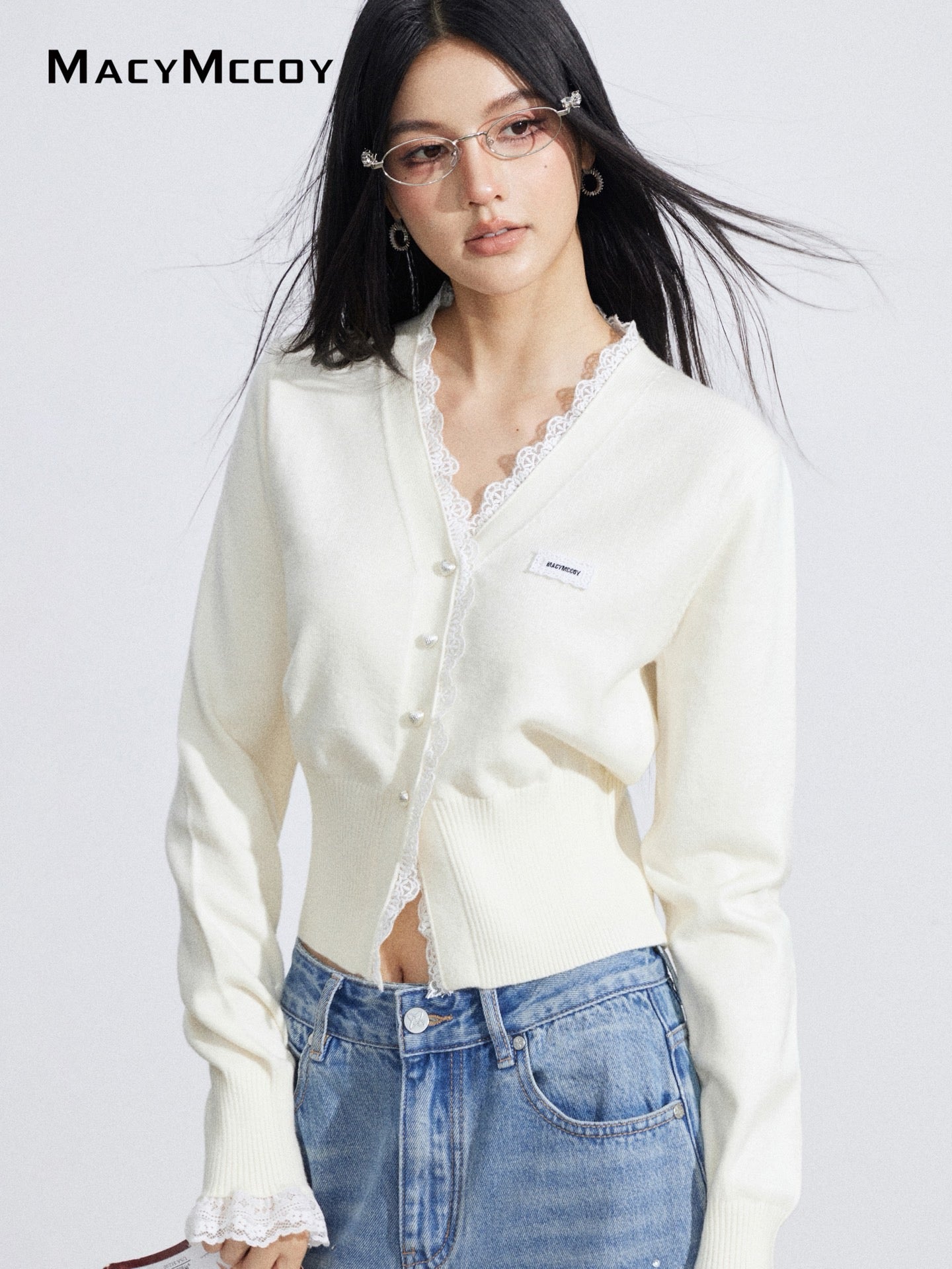 MacyMccoy MMC2026020 Lace patchwork knitted cardigan