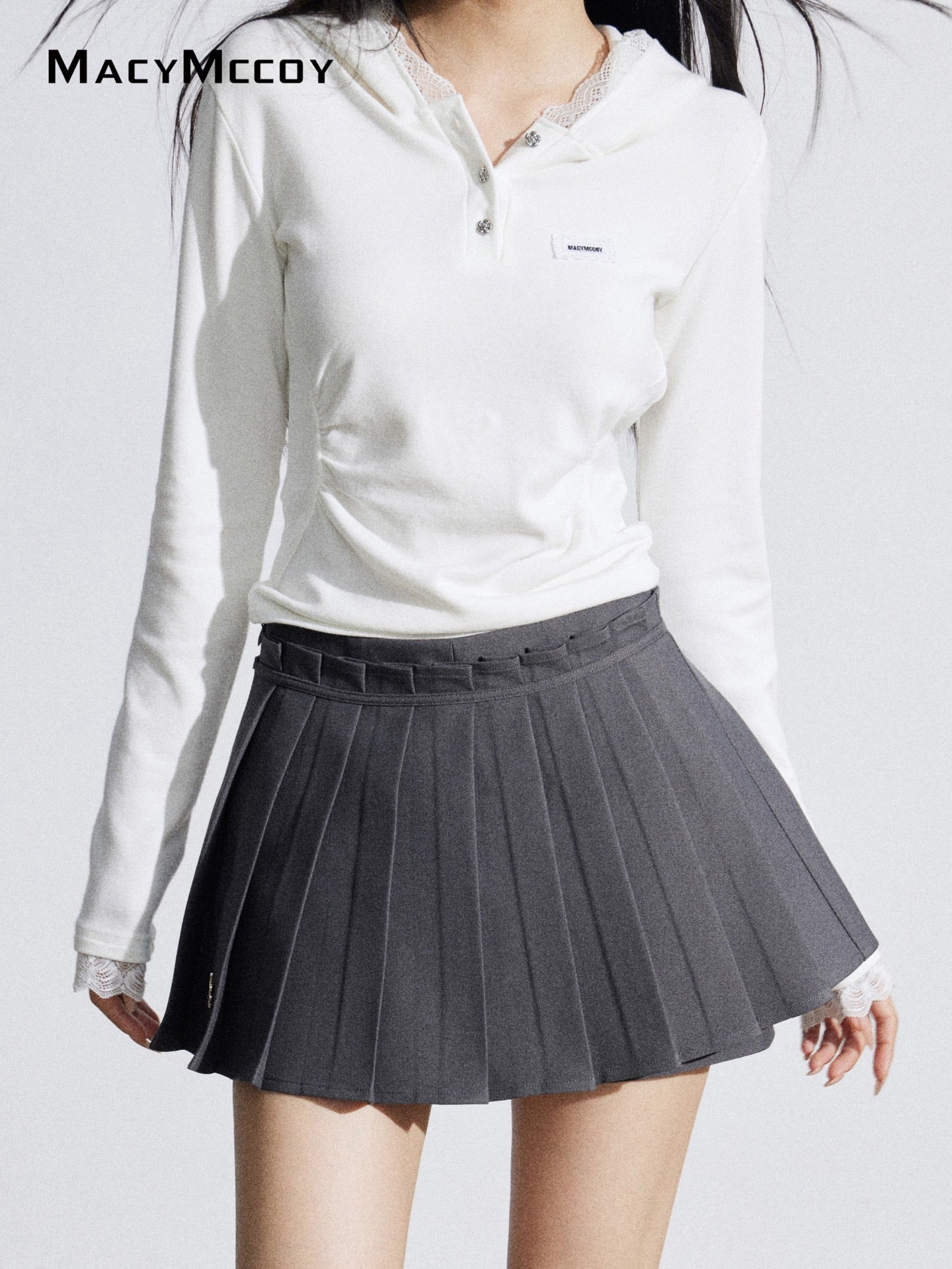 MacyMccoy MMC2026025 Fake two-piece patchwork pleated skirt