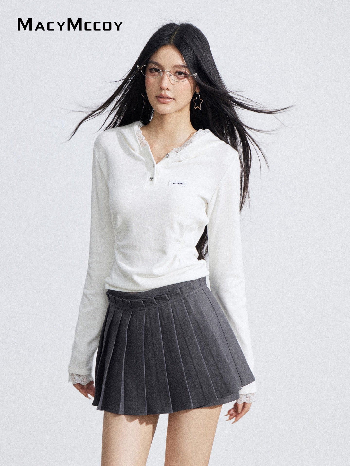 MacyMccoy MMC2026025 Fake two-piece patchwork pleated skirt