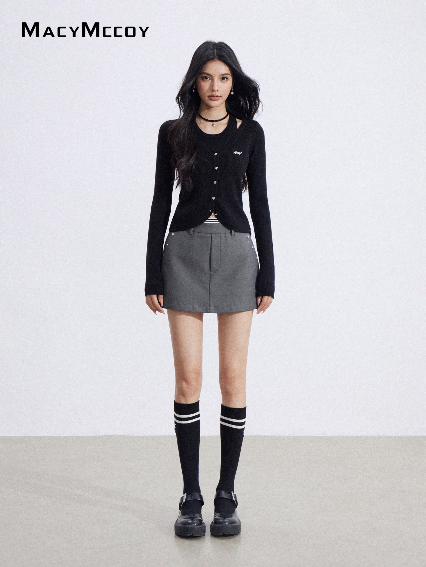 MacyMccoy MMC2026022 Fake two hollow knitted tops