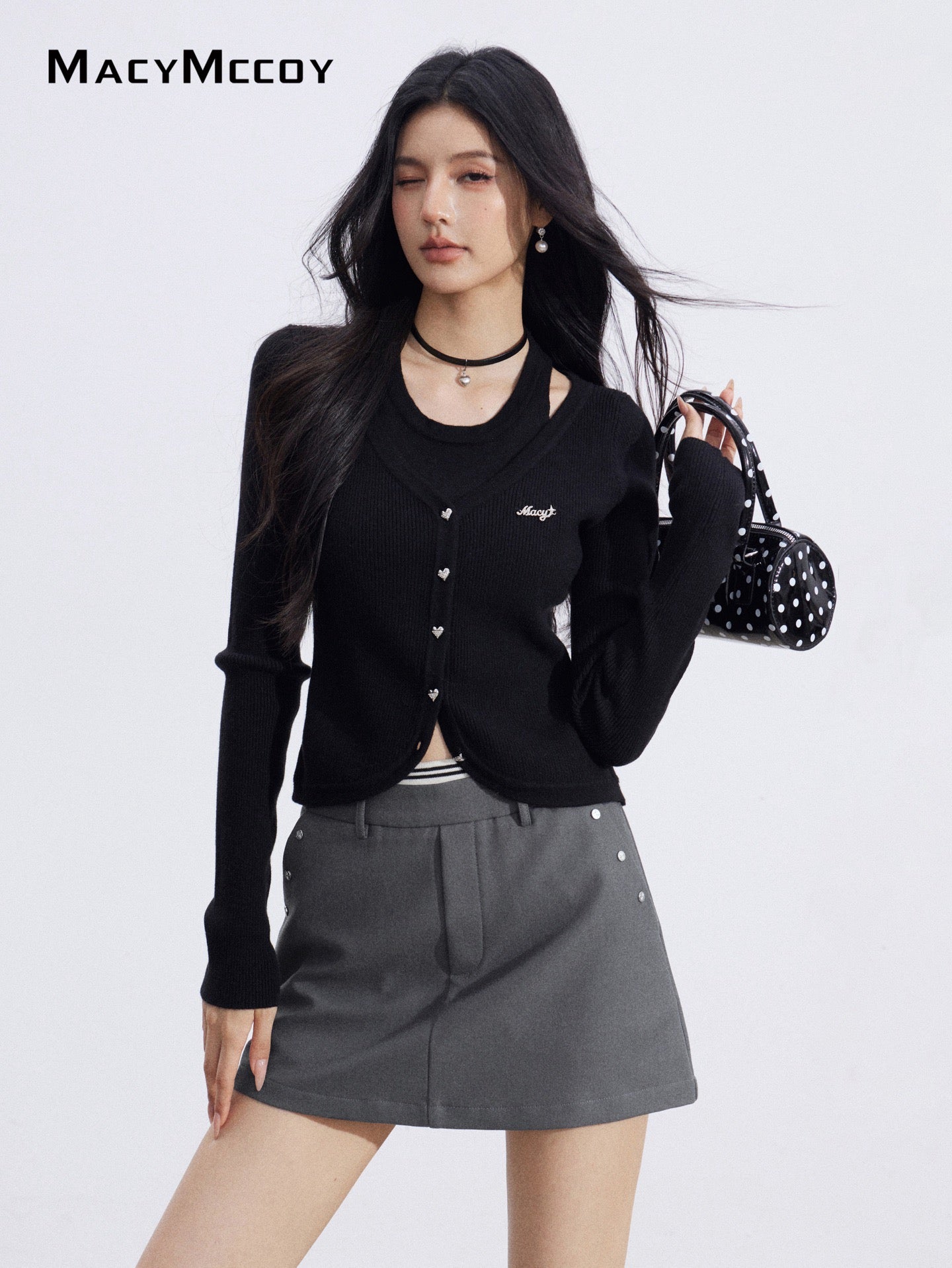 MacyMccoy MMC2026022 Fake two hollow knitted tops