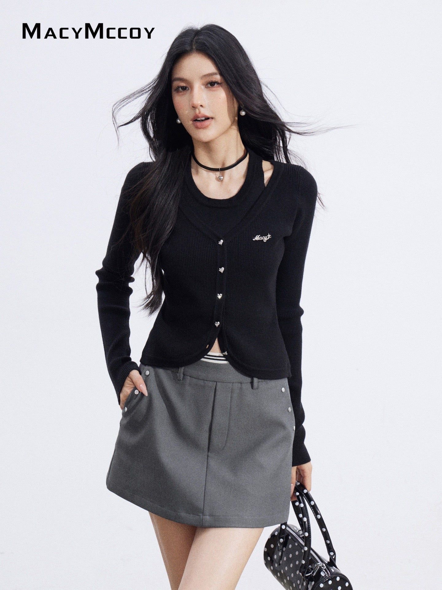 MacyMccoy MMC2026022 Fake two hollow knitted tops