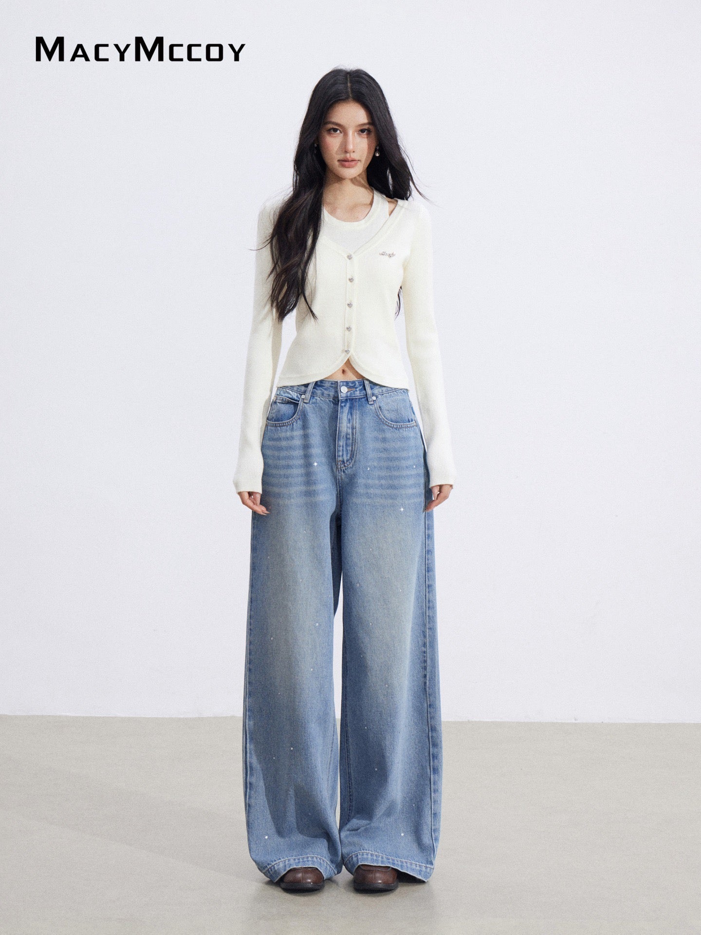 MacyMccoy MMC2026022 Fake two hollow knitted tops