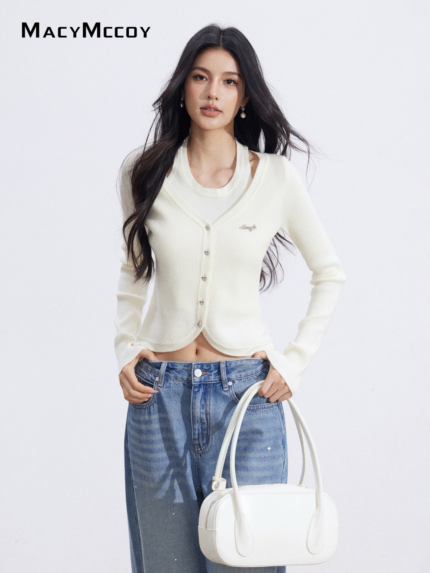 MacyMccoy MMC2026022 Fake two hollow knitted tops