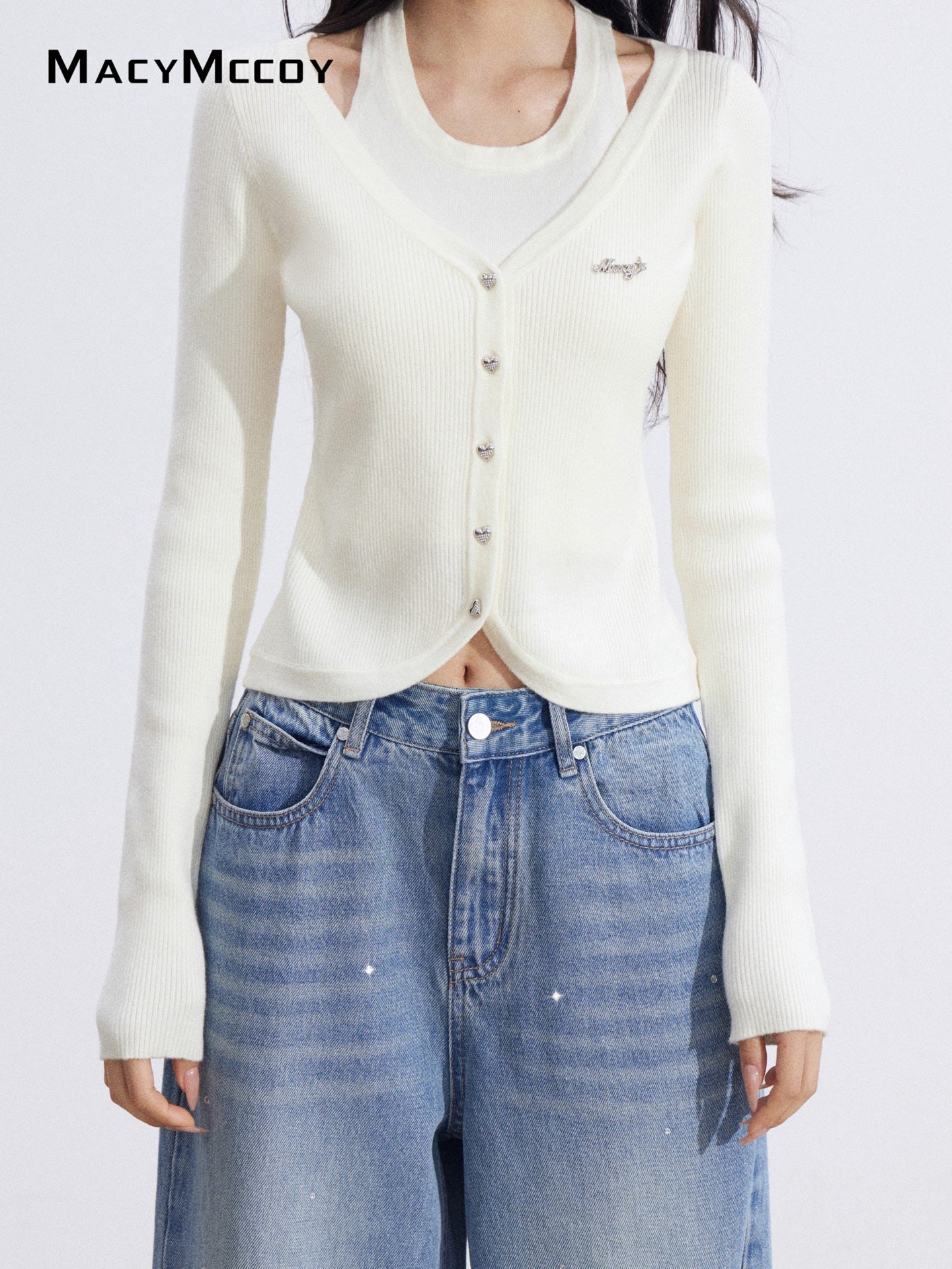 MacyMccoy MMC2026022 Fake two hollow knitted tops