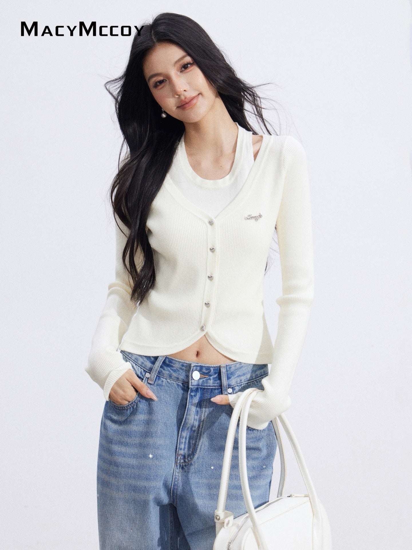 MacyMccoy MMC2026022 Fake two hollow knitted tops