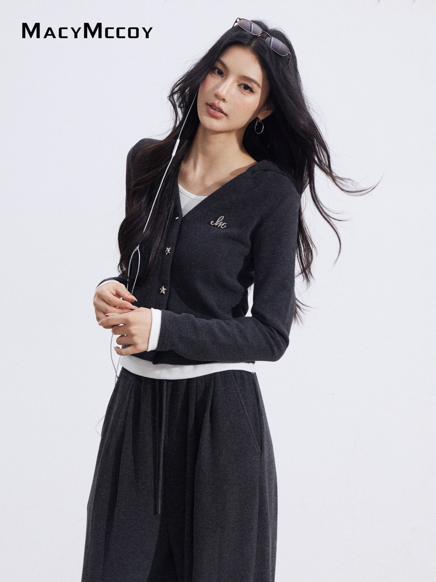 MacyMccoy MMC2026017 Fake two piece hooded set