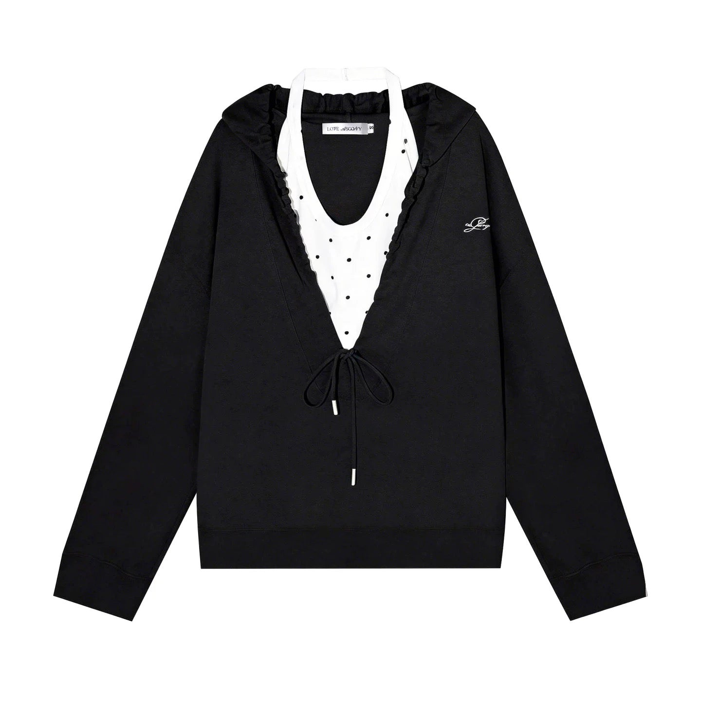 AsGony ASG25656&ASG25657 Preppy style suspender hooded drawstring hoodie + pants