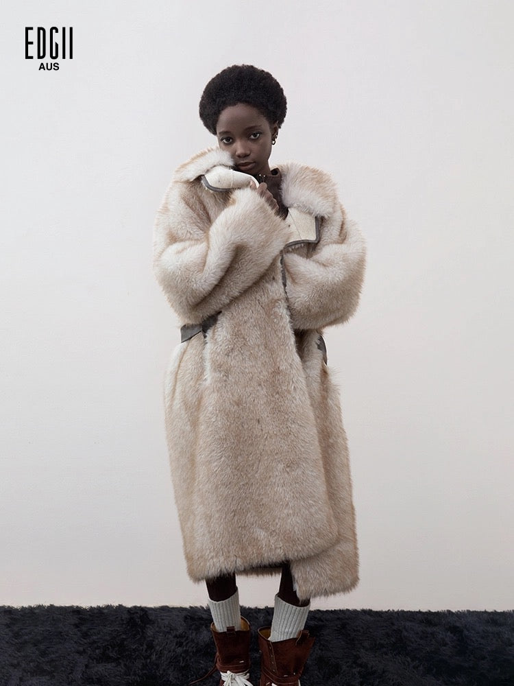 EDGII ED50AW1001 Waist cinching velvet long coat