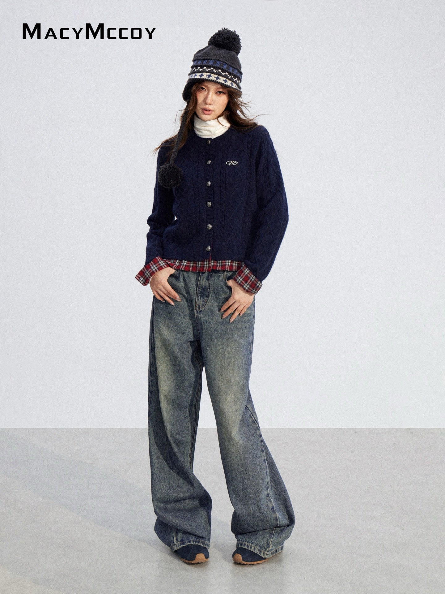 MacyMccoy MMC2025199 Checkered shirt spliced sweater