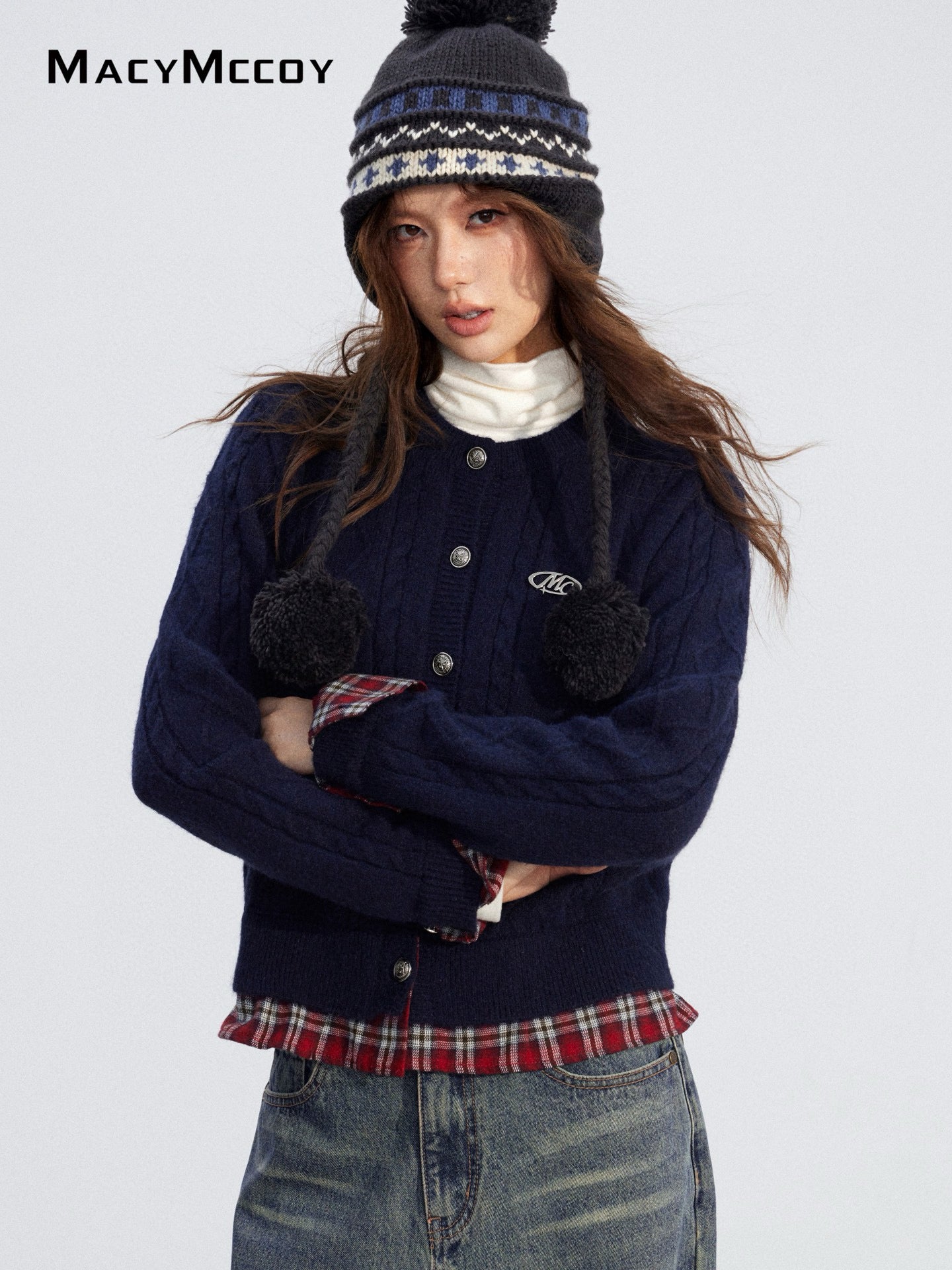 MacyMccoy MMC2025199 Checkered shirt spliced sweater