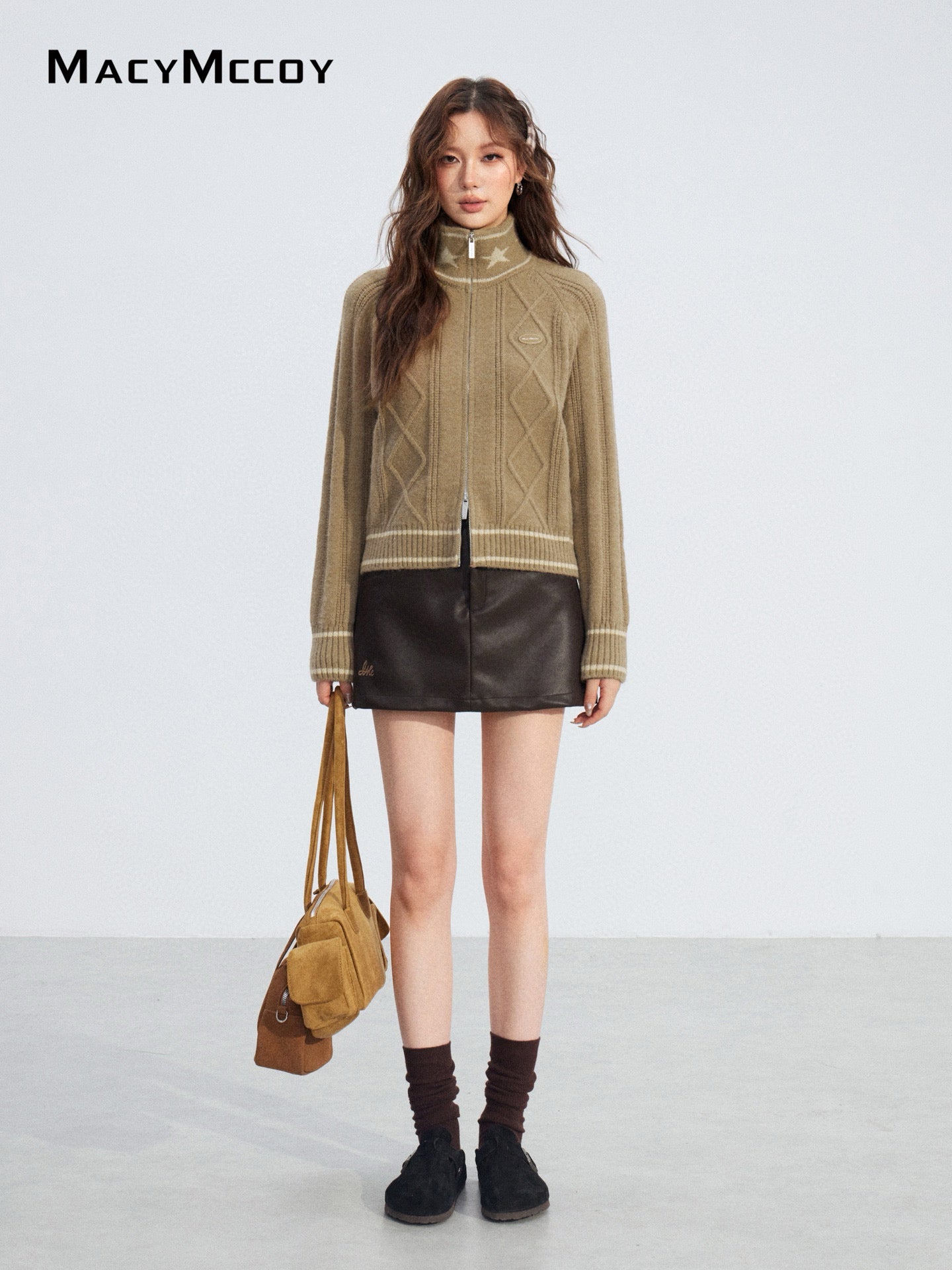 MacyMccoy MMC2025215 Contrast zip Fried Dough Twists sweater