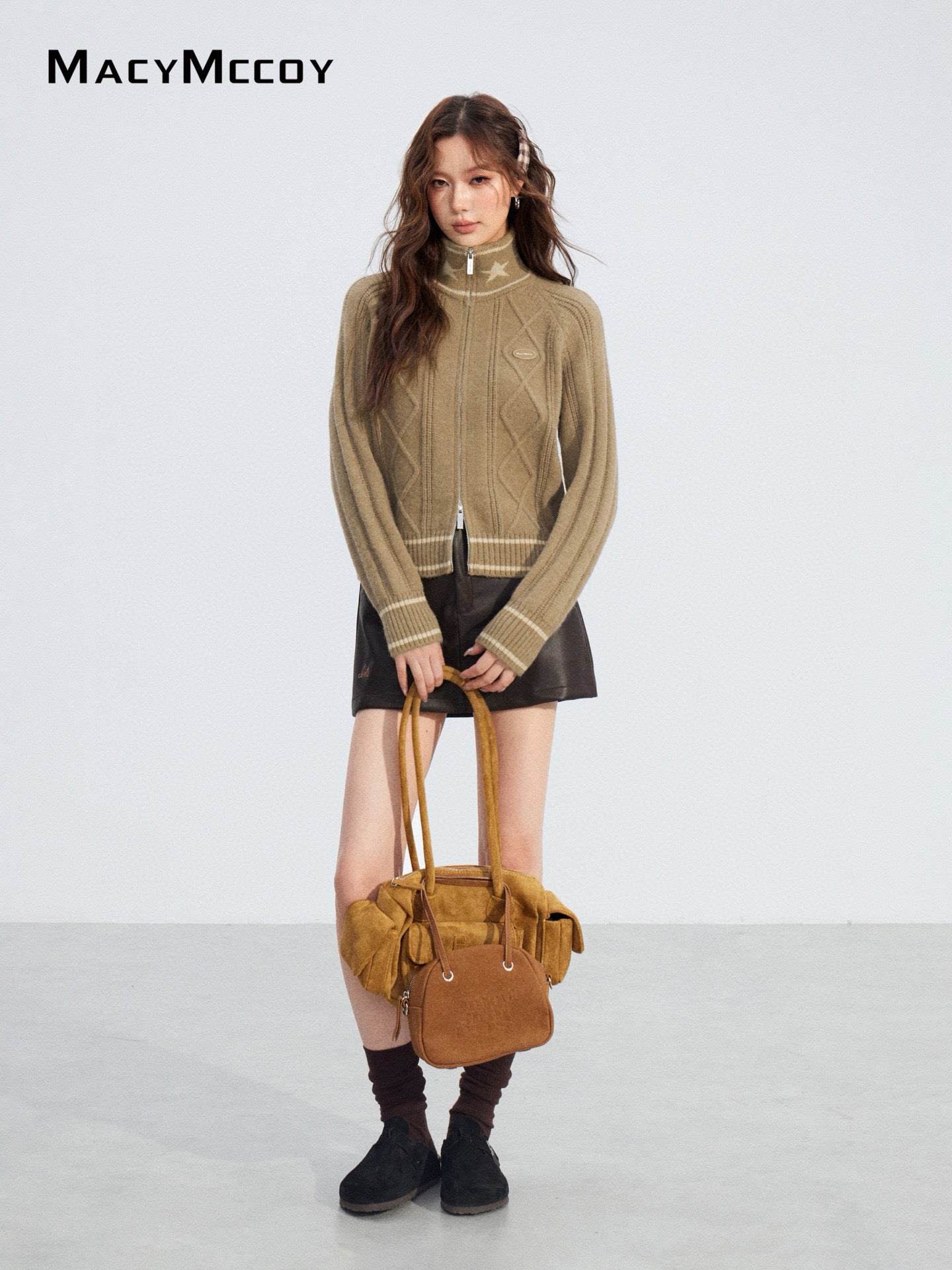 MacyMccoy MMC2025215 Contrast zip Fried Dough Twists sweater